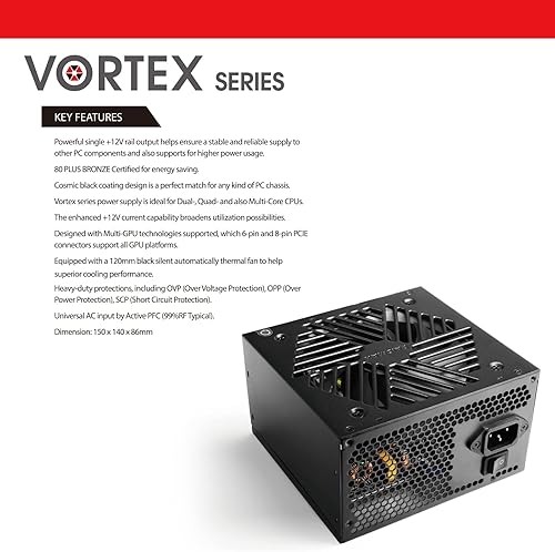 Miniatura 3 de RAIDMAX Vortex 500600700800watts 80+ certificado estándar y fuente de alimentación ATX bronce y oro, alimentación continua con ventilador silencioso