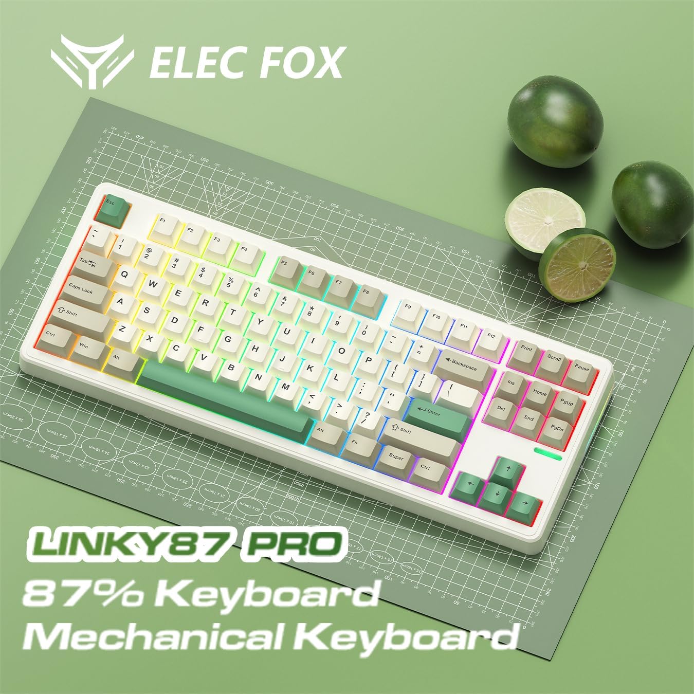 Linky 87 PRO Wireless Mechanical Keyboard,Tri-Mode BT5.0/2.4GHz/USB-C Hot Swappable Custom Keyboard, Linear Switches,RGB Backlit Computer Gaming Keyboards for PC/Tablet/PS/Xbox (Timber Green)