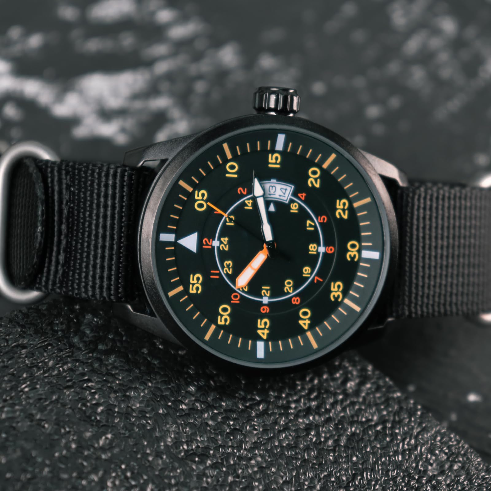 addies Reloj militar de 44 mm para hombre, pantalla de 3 fechas, resistente al agua, resistente al agua, para exteriores, correa de nailon de secado rápido