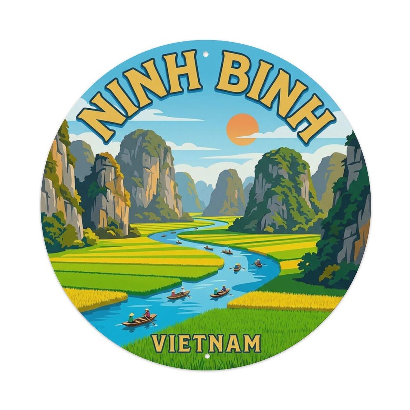 Este 8X8inch Style Vietnam Vintage Travel Ninh Binh Metal Tin Sign