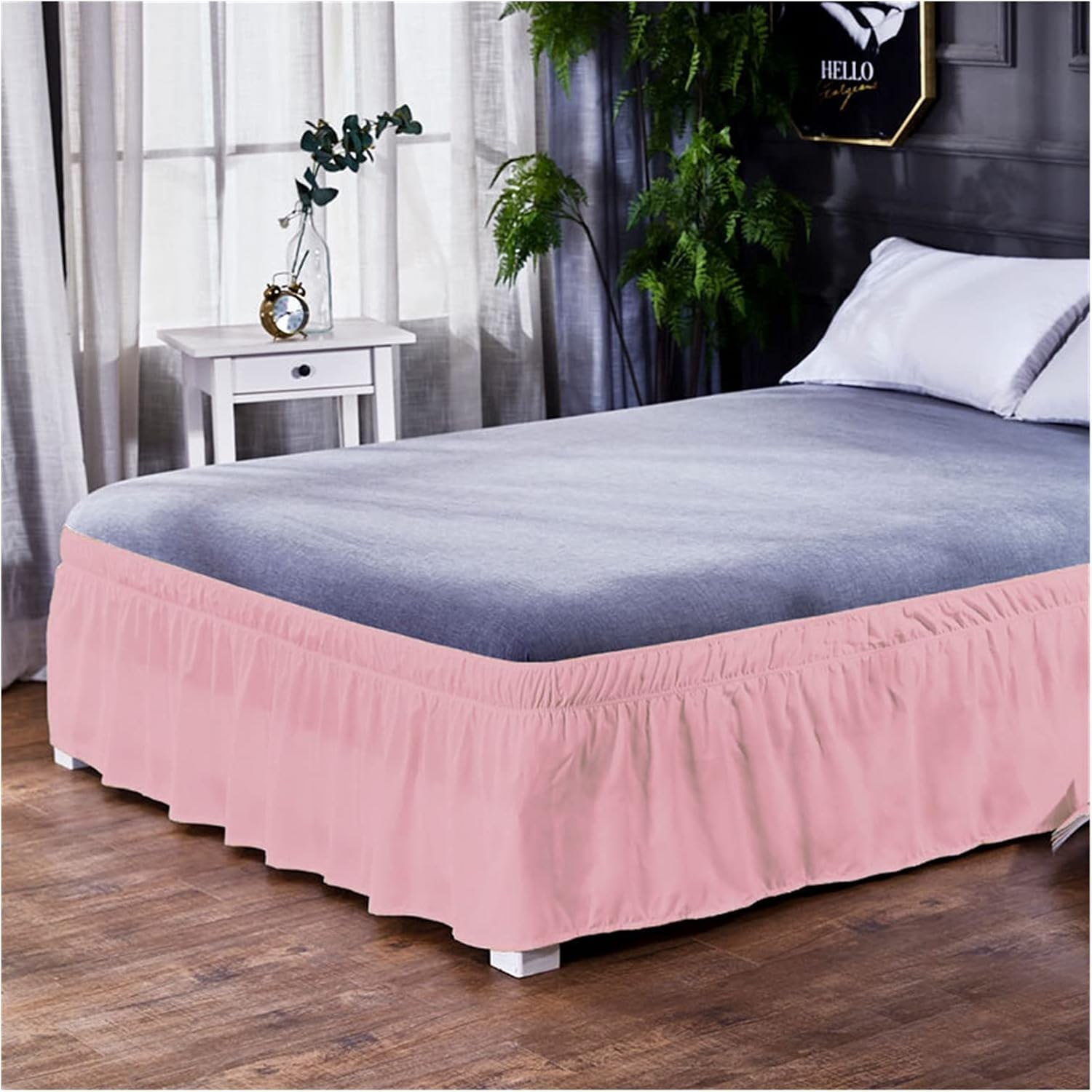 Bed Skirt Bed Valance Sheet, Shirt No Top Accessories Home Decor Skirt Elasticated Packaging Bedspread Cover(Pink,180cm 200cm 40cm)