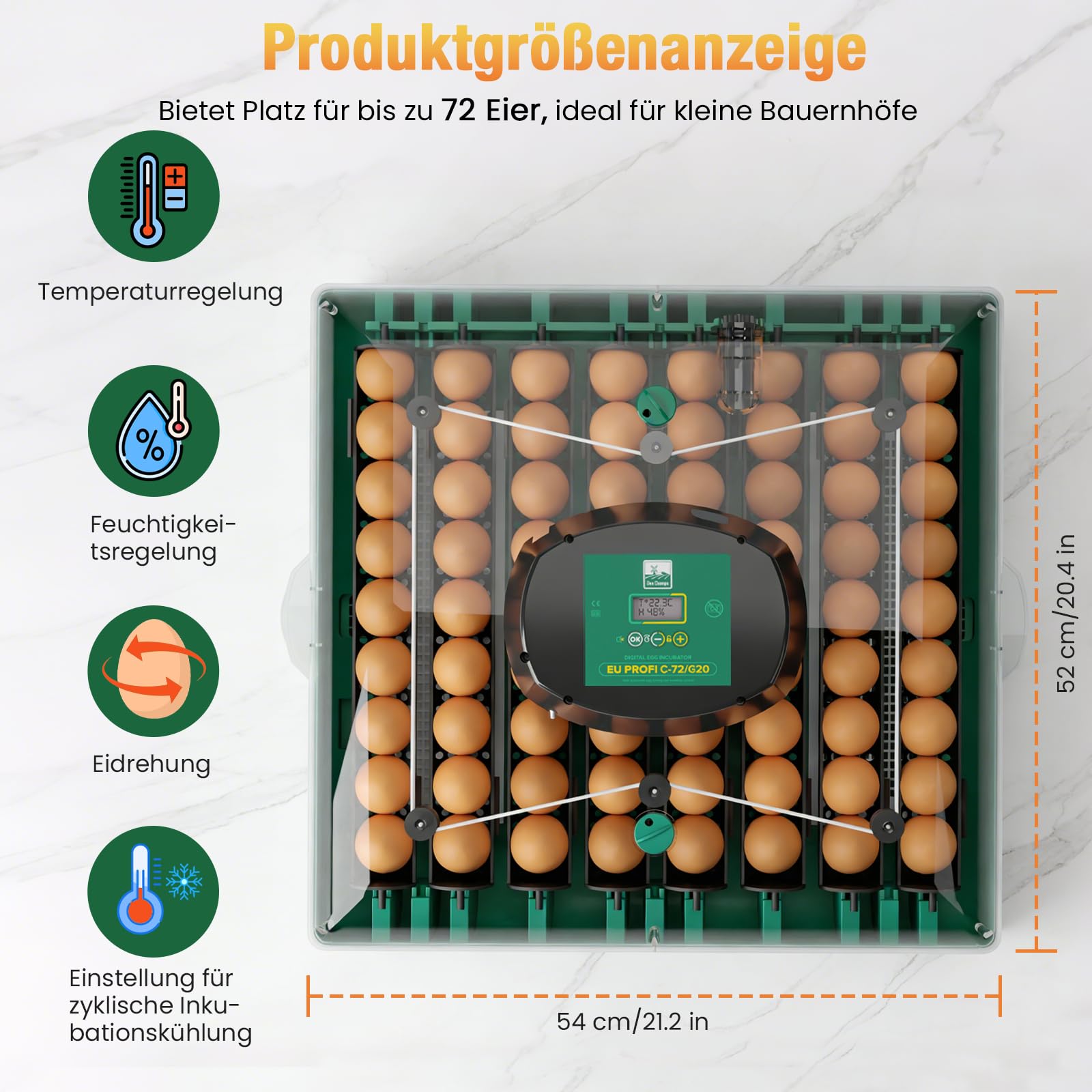 Incubatrice Automatica per 72 Uova, Incubatrice Professionale con Controllo di Temperatura e Umidità, Incubatrice per Gallina Anatra Quaglie