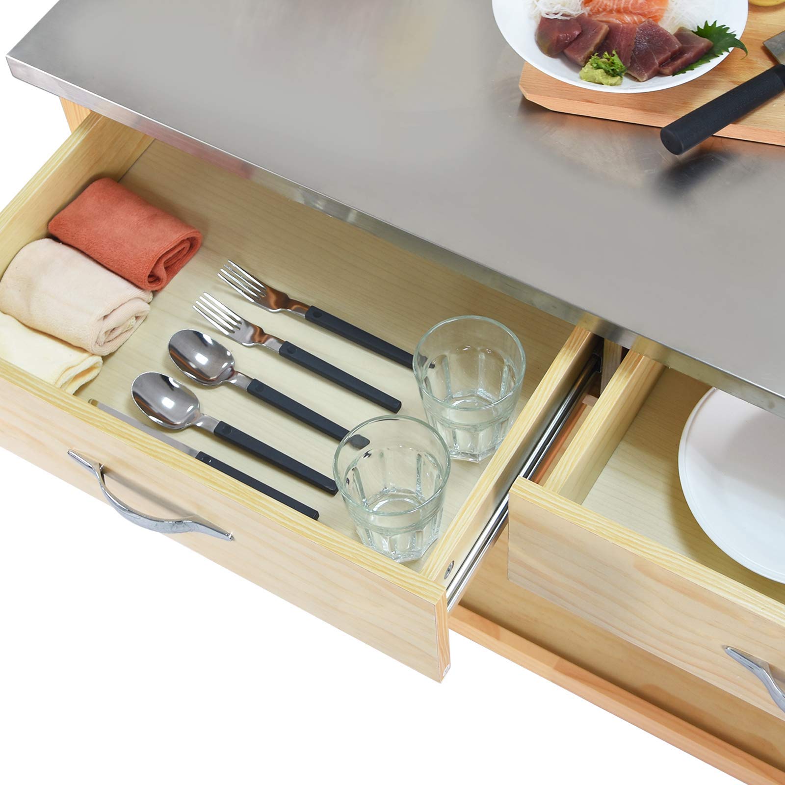 CharaVector Kitchen Islands Carts with Wheels Stainless Steel Counter