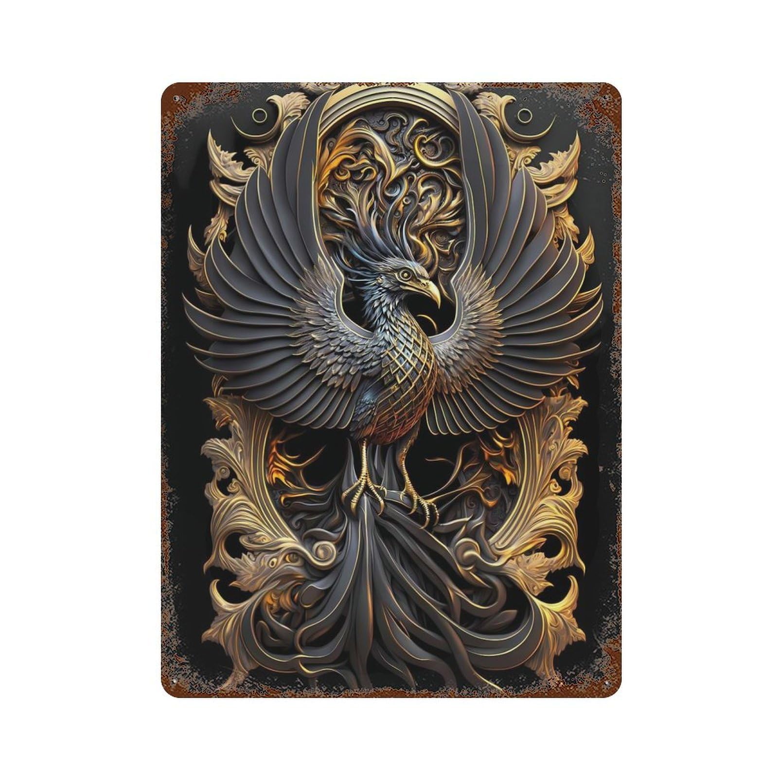 Eternal Golden Phoenix Vintage Metal Tin Sign 15.7"x11.8", Farmhouse Wall Decor for Garage, Bar And Workshop Decor