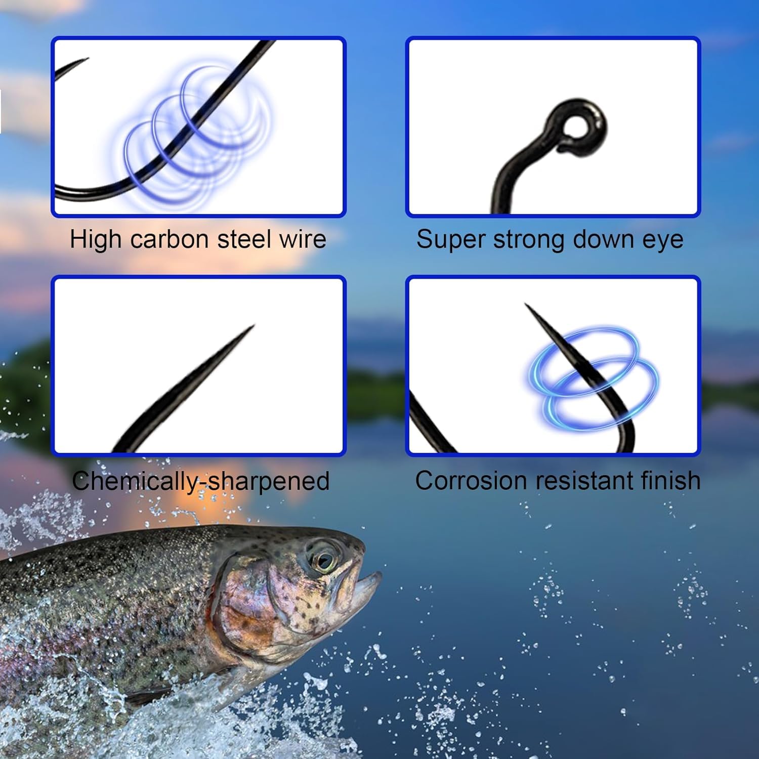 Eupheng Plus - Juego de anzuelos de Pesca sin rebaba con Anzuelo para Pesca, 125PCS 9220 Hooks Combo