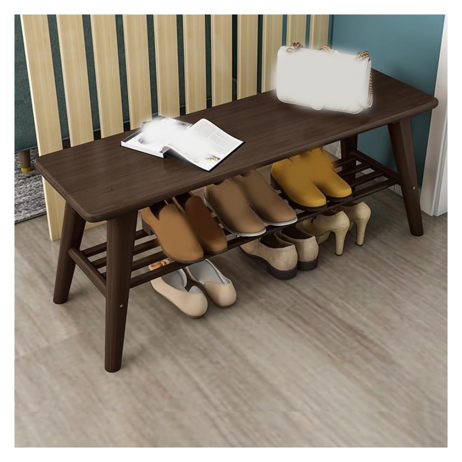 Banco cambiador de zapatos de madera maciza para solucionar el desorden