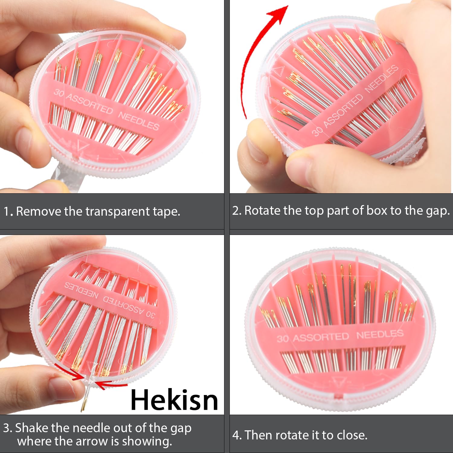 Hekisn 30 agujas de coser a mano de alta calidad, 6 tamaños, 30 agujas de coser surtidas, agujas de costura grandes para reparación de costura a mano, agujas afiladas, agujas de coser para reparación