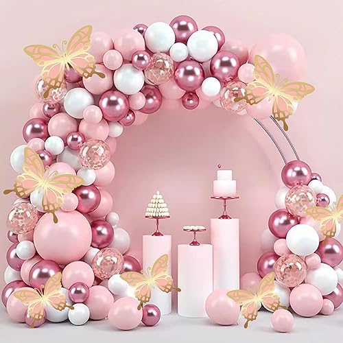 Miniatura 2 de Juego de 12 calcomanías de mariposa grande en 3D de color rosa para fiestas, 2 capas de papel gigante, mariposas grandes, para decoración de pared,