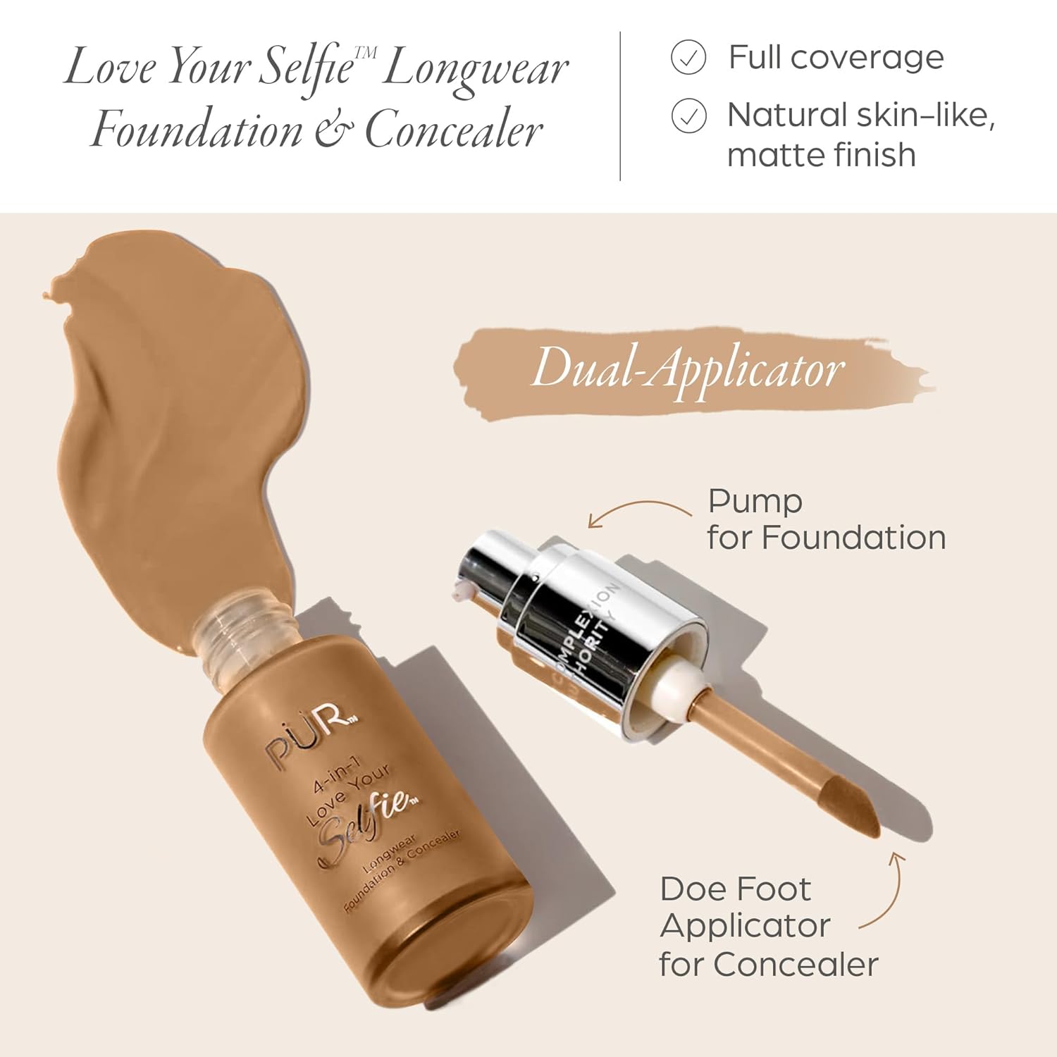 PÜR MINERALS 4-in-1 Love Your Selfie Foundation & Concealer - Longwear Full Coverage Liquid Makeup Foundation with Hydrating Blend for Refined-Looking, Natural Beauty Glow, Skin Texture & Tone - Image 2