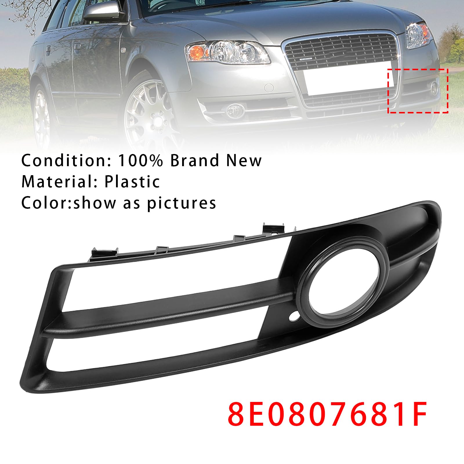 Griglia paraurti Anteriore Front Bumper Grille Fog Light Grill Fit for Audi A4 B7 S-Line S4 2005-08 Left Side (No Logo)