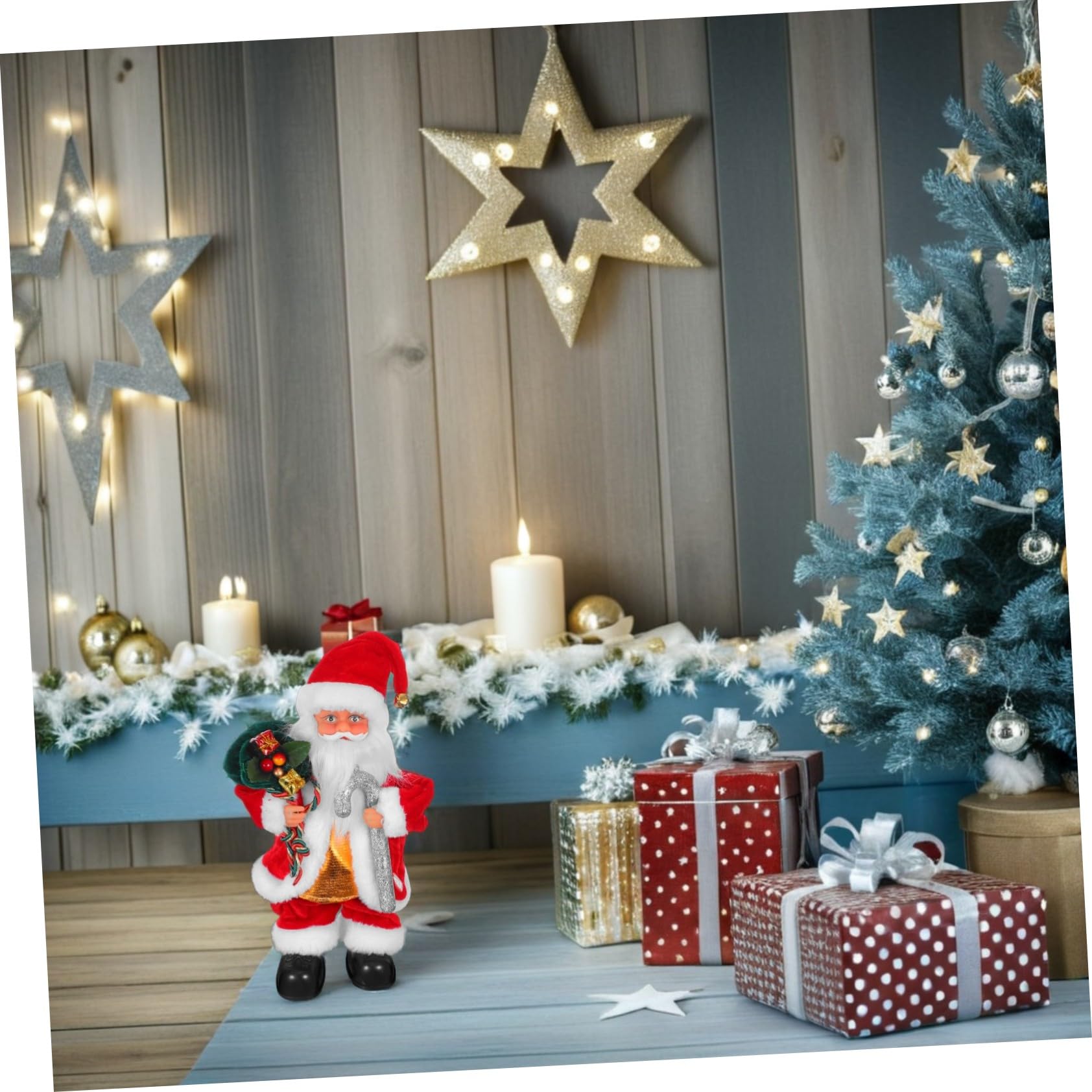 Hohopeti Bambola di Babbo Natale Elettrica Decorativa Giocattolo Musicale per Feste Natalizie Aggiunta Divertente per Caminetti e Scrivanie