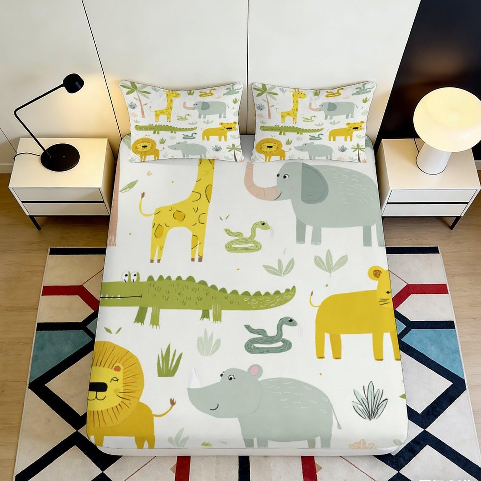Jqzkxnhpbr Style-5 3D Printed Jungle Animal Fitted Sheet Microfiber Soft Breathable Safari Wildlife Mattress Cover For Bedroom Guest Room Decor 90X200x25cm