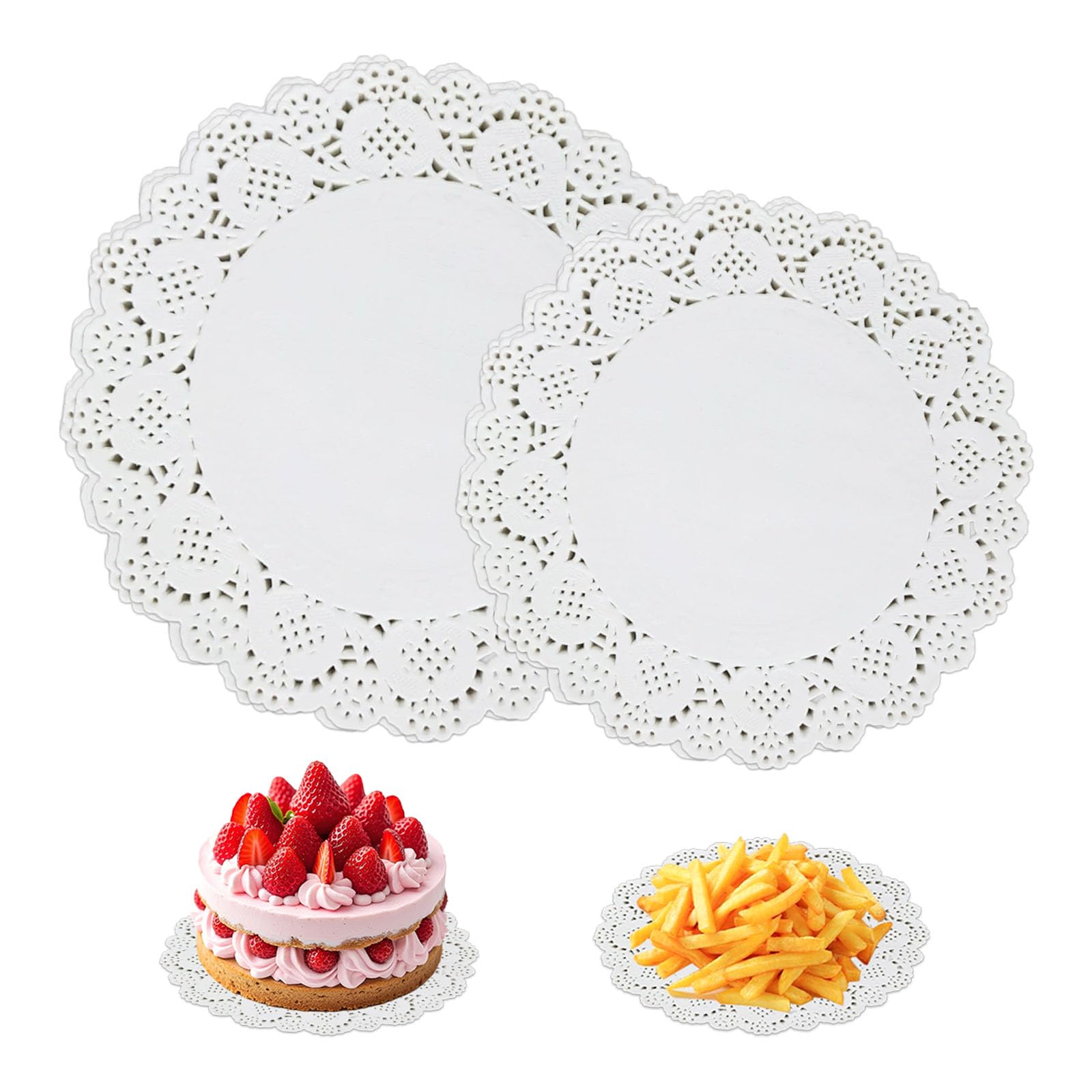 Hocklliy 300 Pcs Paper Doilies, 6.5in/8.5in White Lace Round Paper Doilies, Disposable Greaseproof Papers Pads for Tableware Decoration