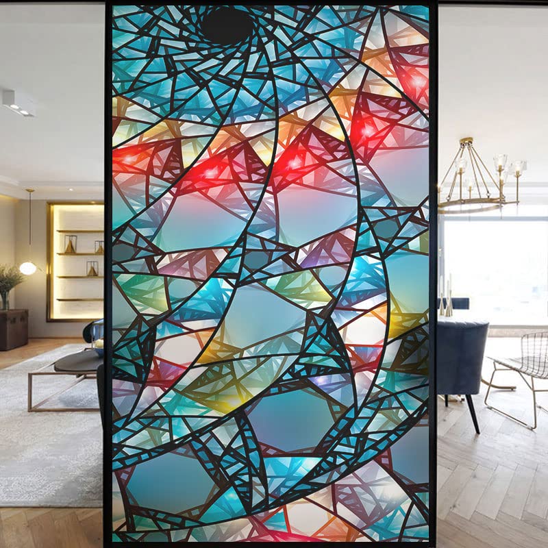European Church Windows Film Privacy Stained Glass Window Stickers Static Cling Decorative Frosted Window Films UV Blocking Muted Colors Window Coverings (V,69x160cm WxH)