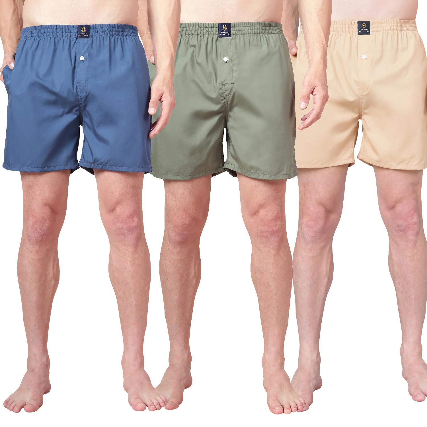 urban scottish Men’s 100% Cotton Solid Boxers Shorts with Side Pockets (Pack of 3)-picture-17