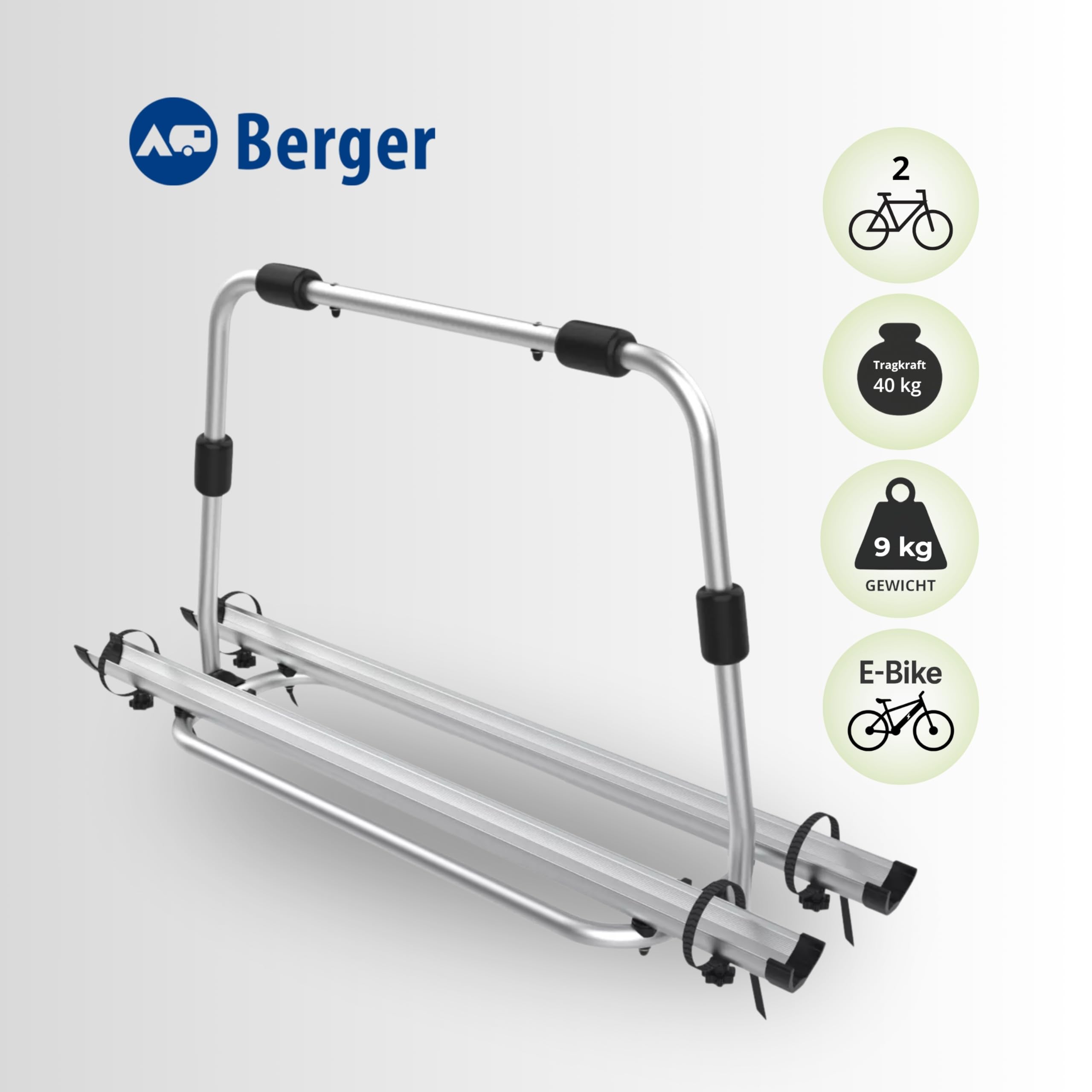 BERGER Super XL Auto Fahrradträger Anhängerkupplung | Kupplungsträger Heckträger für 2 Fahrräder E-Bike Mountainbike klappbar | Aluminium