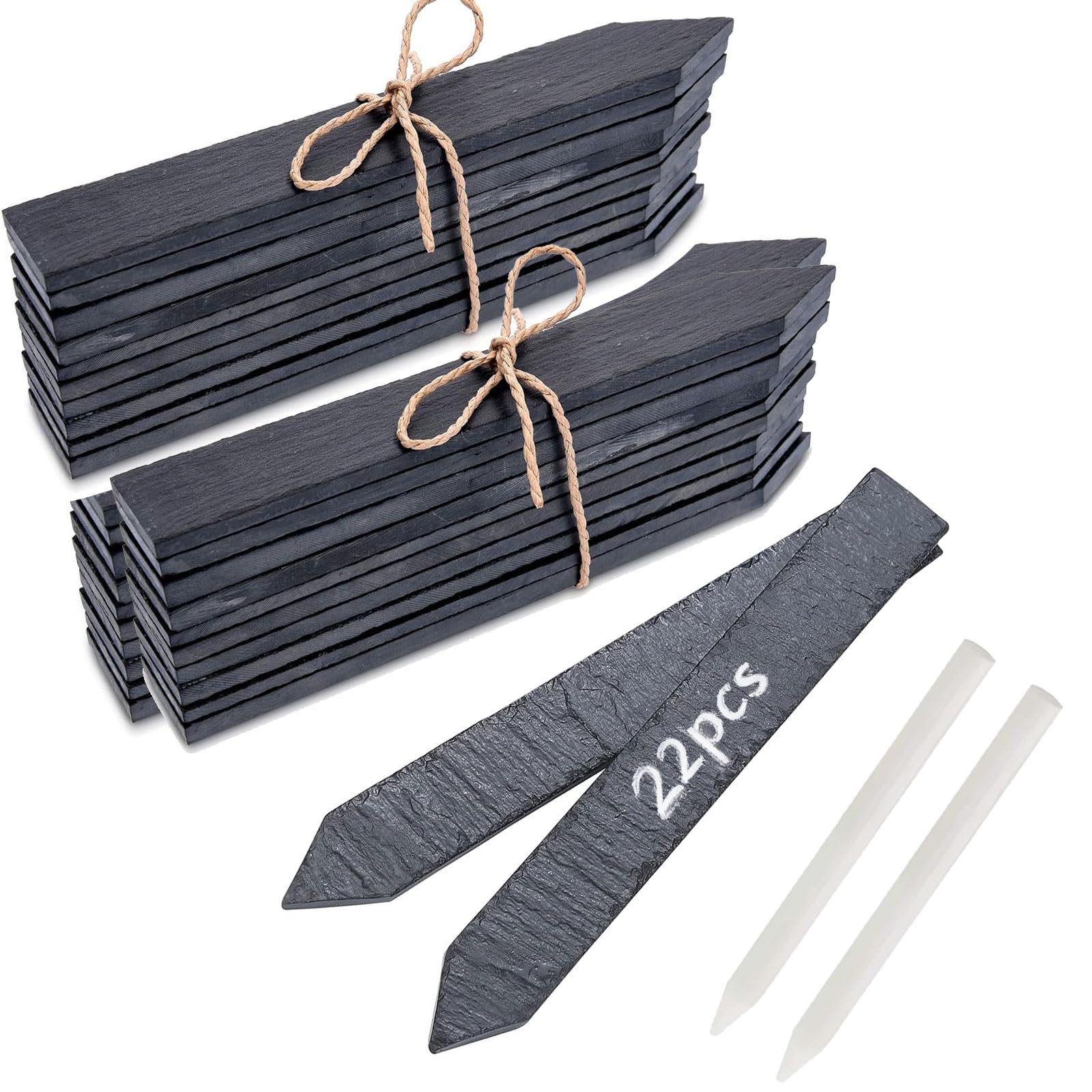 22Pcs Slate Plant Labels, Outdoor Waterproof Plants Labels with 2 Talcum Pens, Natural Slate Garden Signs, Reusable Plant Tags for Vegetables, Seed, Herb and Flower Pots (15x2cm)-image-5