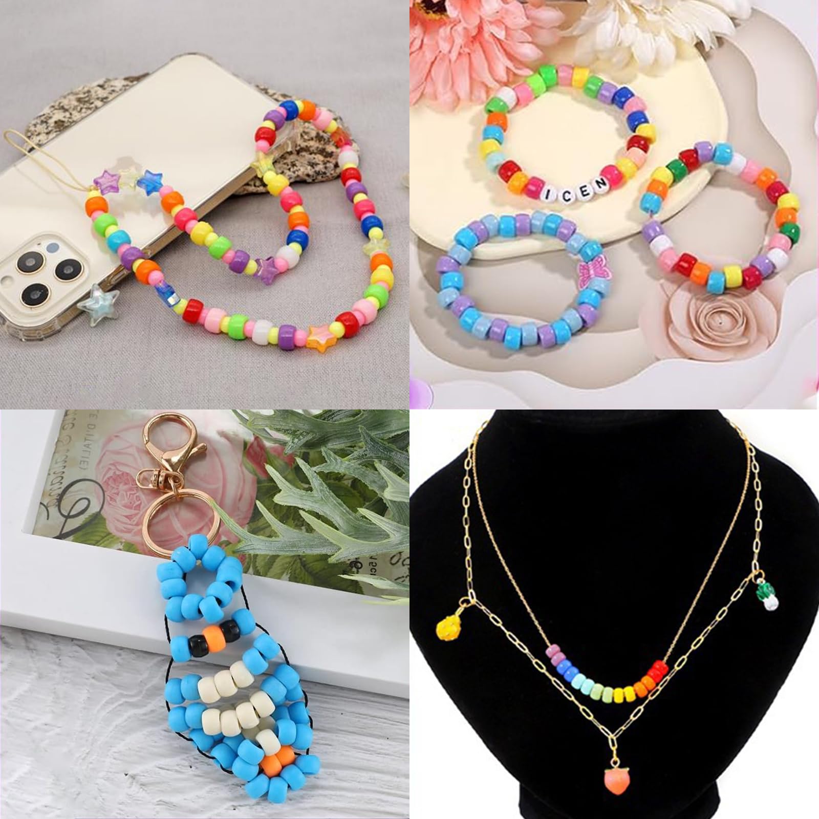 Kit Perline Pony Per Braccialetti – 930 Perline Con Lettere, Argilla Polimerica, Stelle E Cuori + Cordino Elastico 5 M, Per Gioielli Fai Da Te