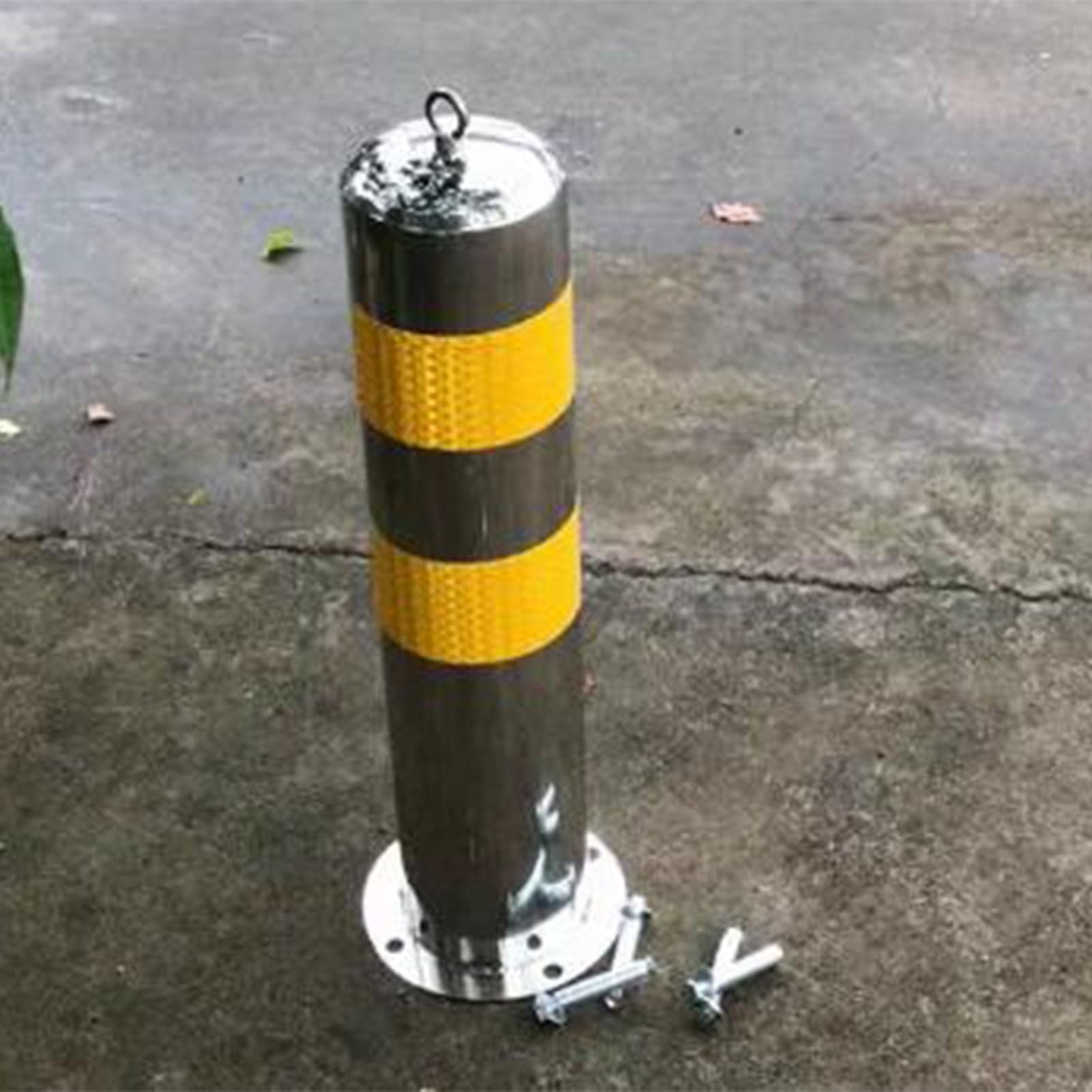 Poteau De Sécurité Acier Parking - 48x16 Cm - Noir Et Jaune - Pour Barrière, Garage, Allée