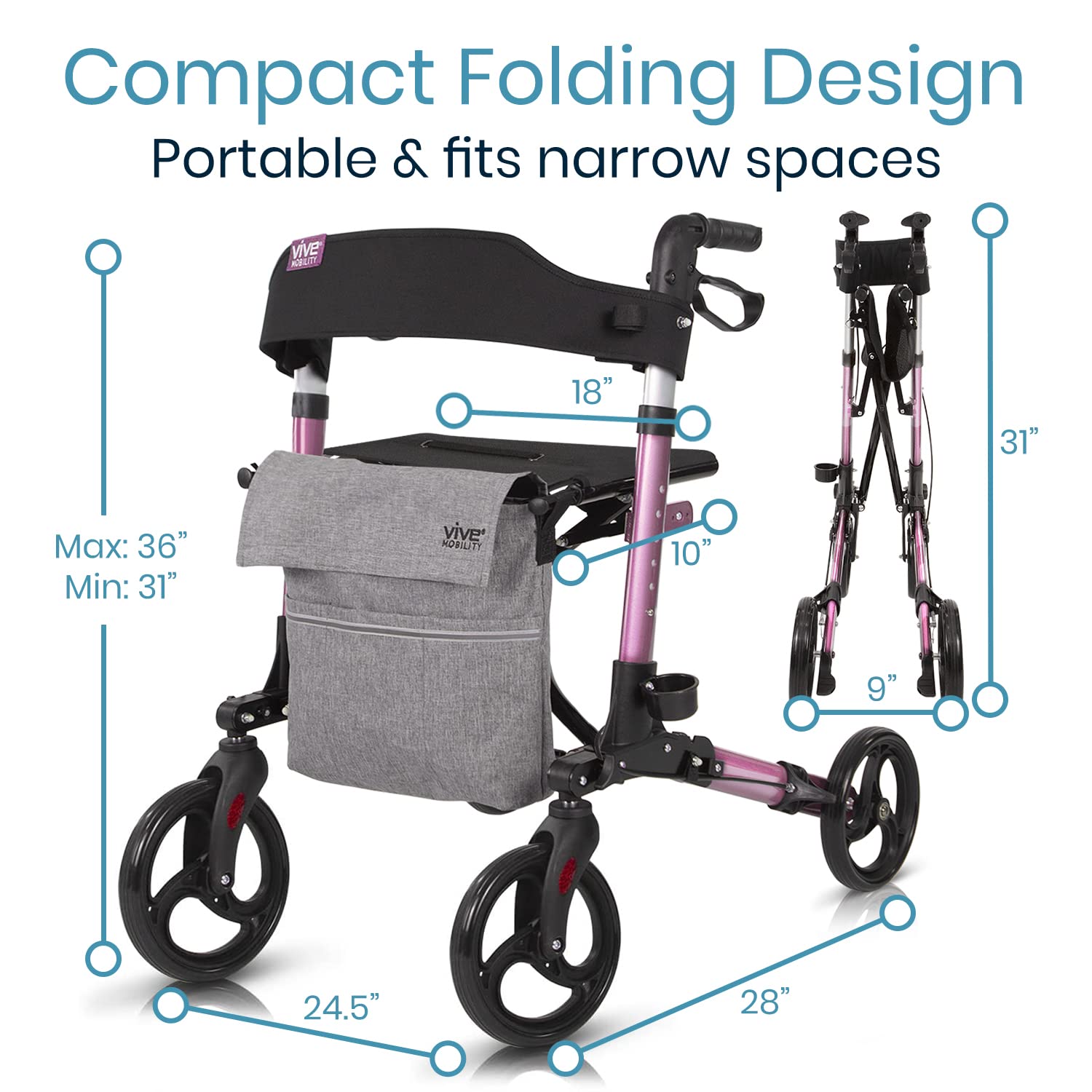 Amazon | Vive Mobility Walker - 折りたたみ式4輪ローラー医療 