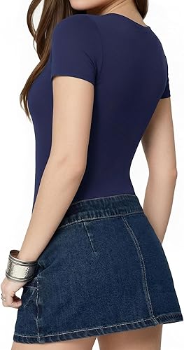 Miniatura 3 de ALGALAROUND Body de manga corta con doble forro para mujer, camisetas básicas, trajes corporales