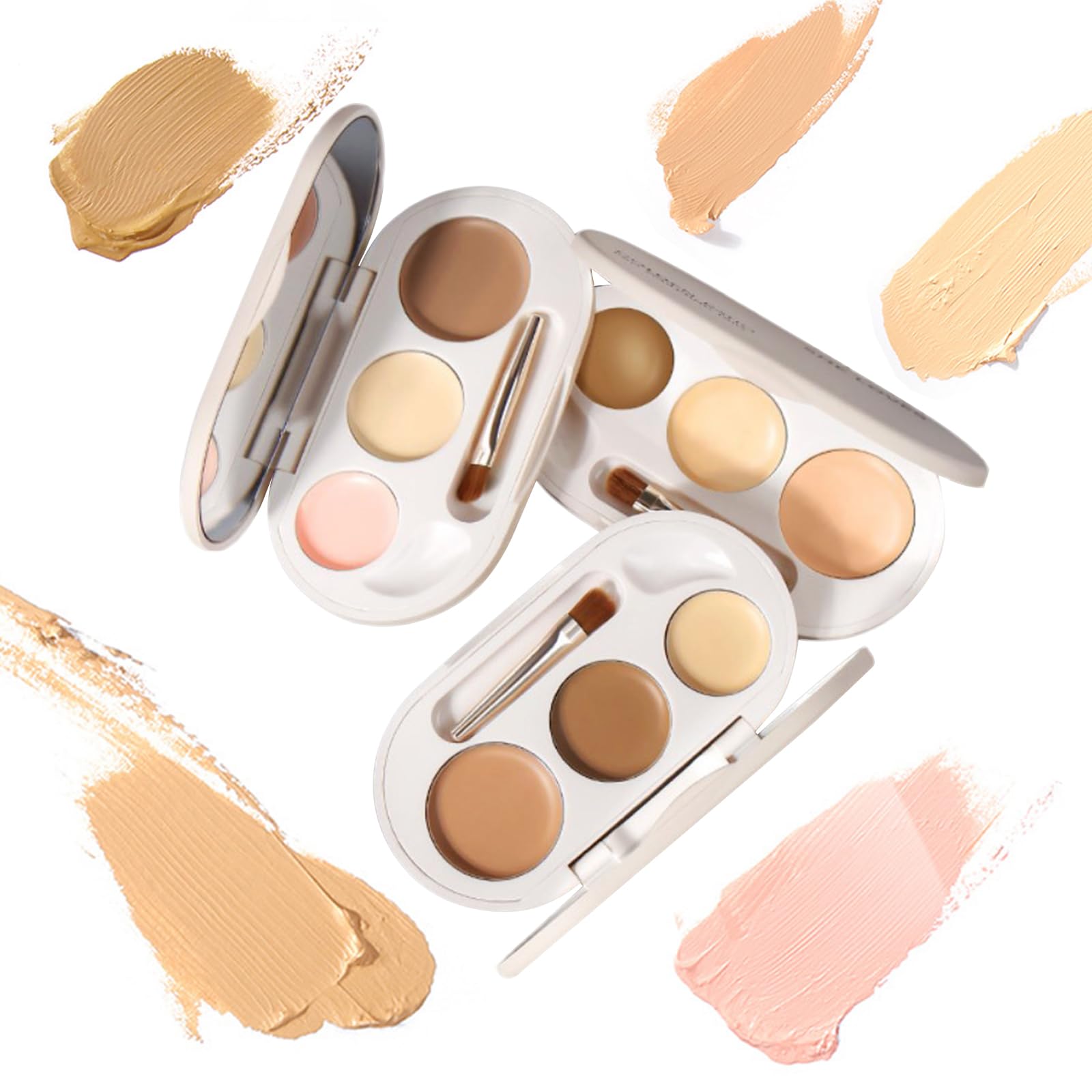 Holzsammlung Paleta de Contorno de Corrector de 3 en 1, Corrector en Crema Liviano de Larga Duración Prueba de Agua de Alta Cobertura, Corrector de Ojeras, Bolsas e Imperfecciones, 3 x 3.8g
