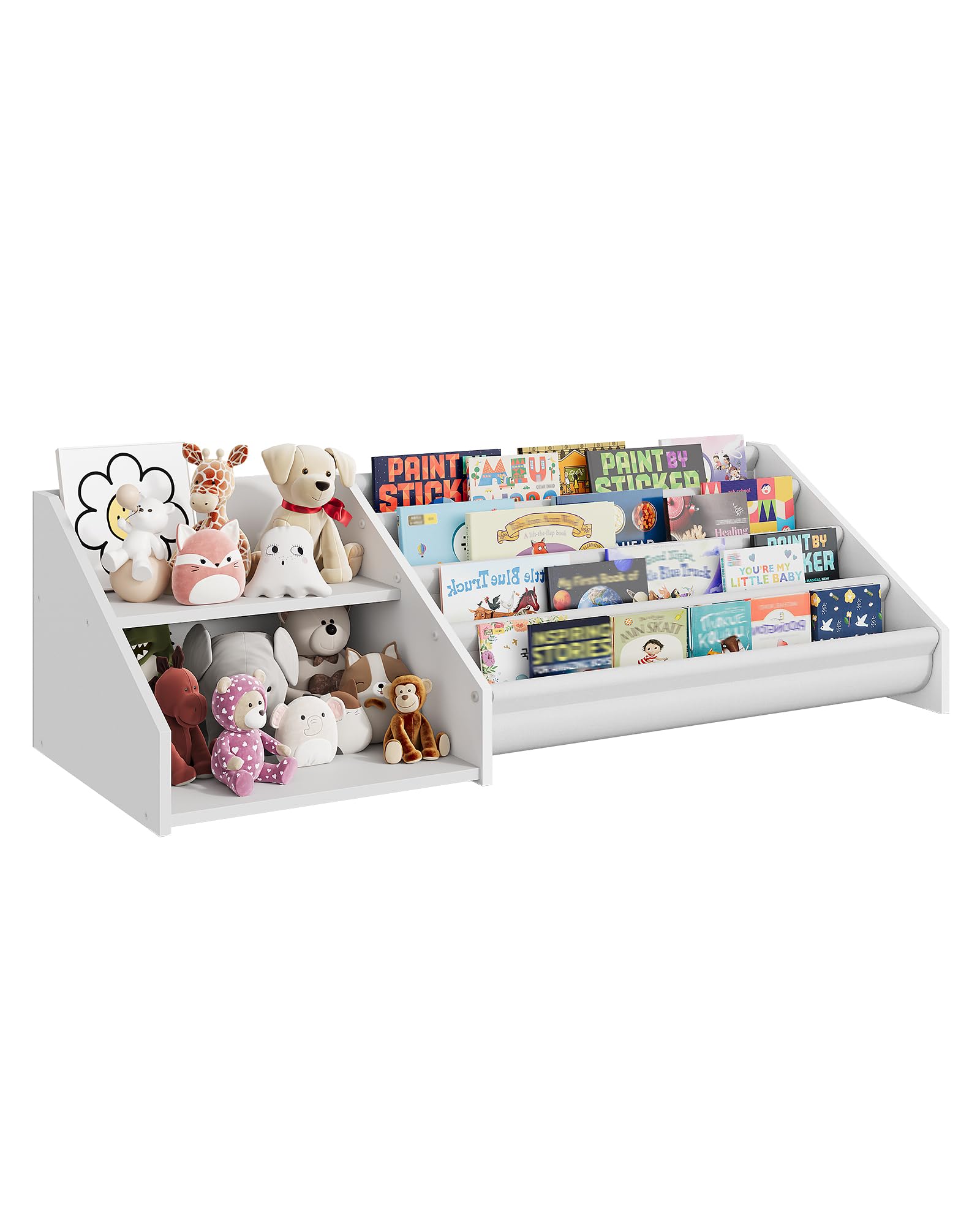CHOEZON Kids Bookshelf and Toy Storage, Toddler Book Shelf with 2 Open Shelves and 4-Tier Sling Rack, for Kids Room, Nursery, Bedroom, Playroom, White MCW09WB