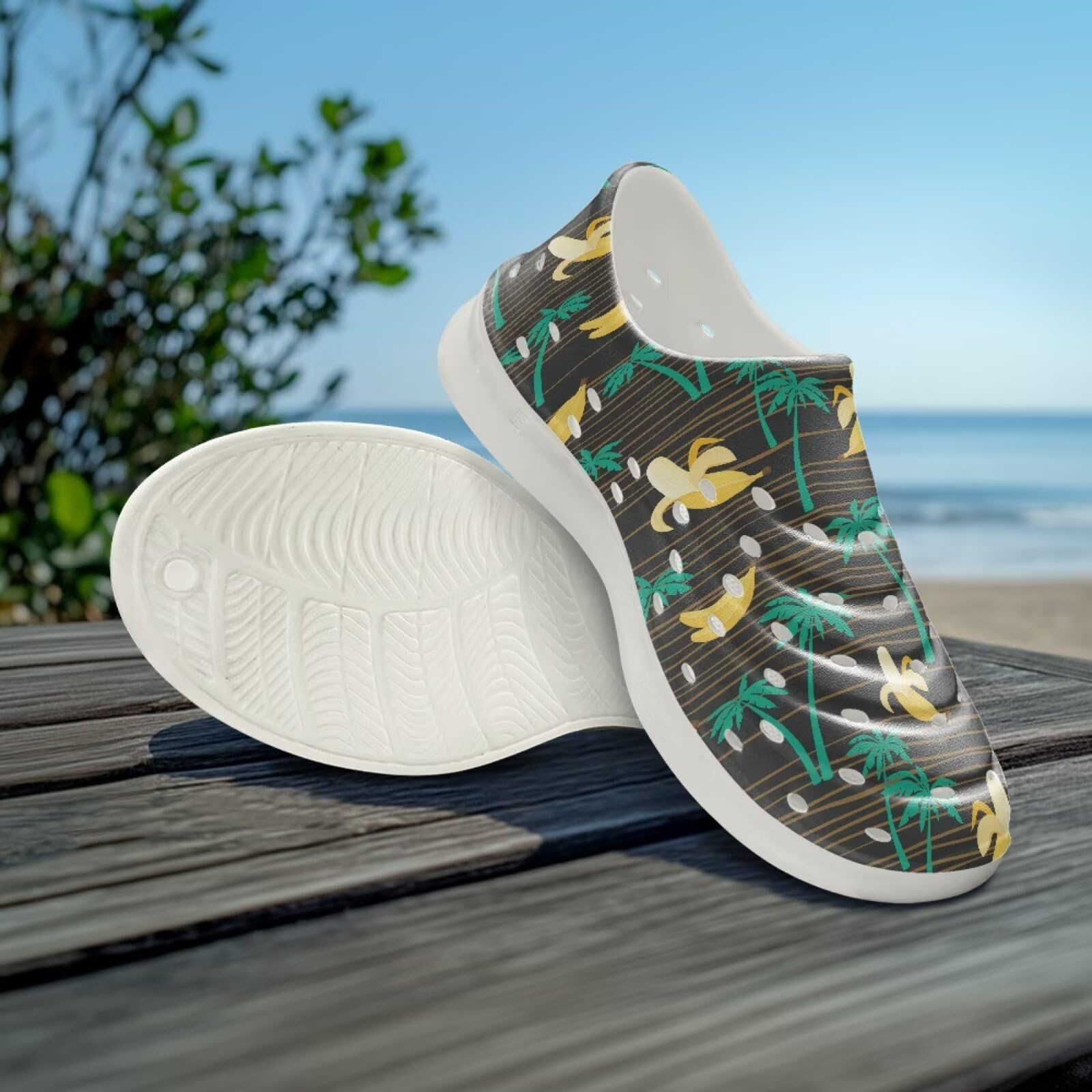 Watdotory Kids Tropical Banana Print Clogs Garden Shoes for Boys Girls Breathable Water Shoes Slip on Sandals
