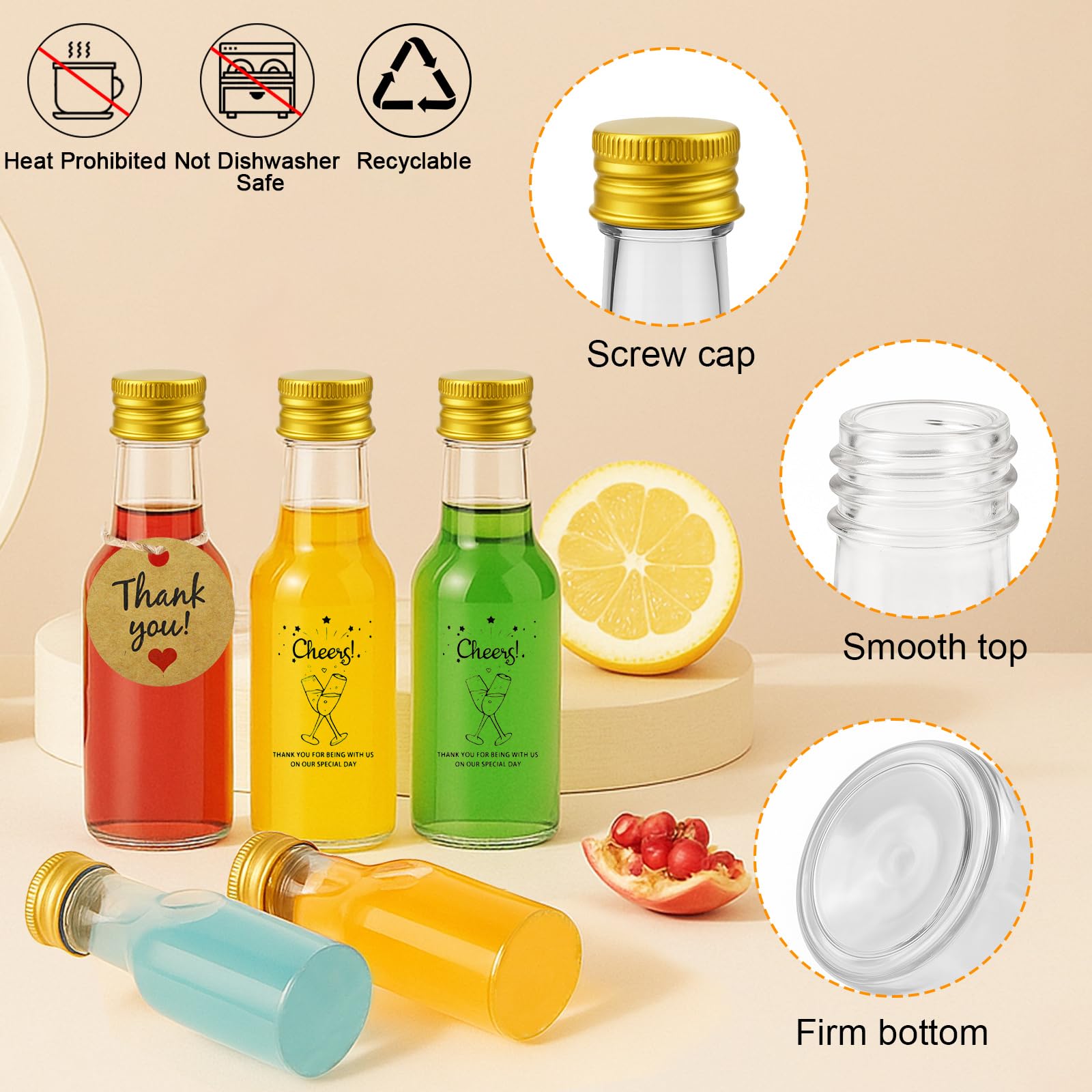 Ksnowqi 44 Stucks Likeurflessen 25ml, Kleine Flessen, Mini-flesjes van Kunststof, Plastic Shotflessen, Borrelflessen, Jeneverflessen, Lege Flessen voor Bruiloften, Partijen