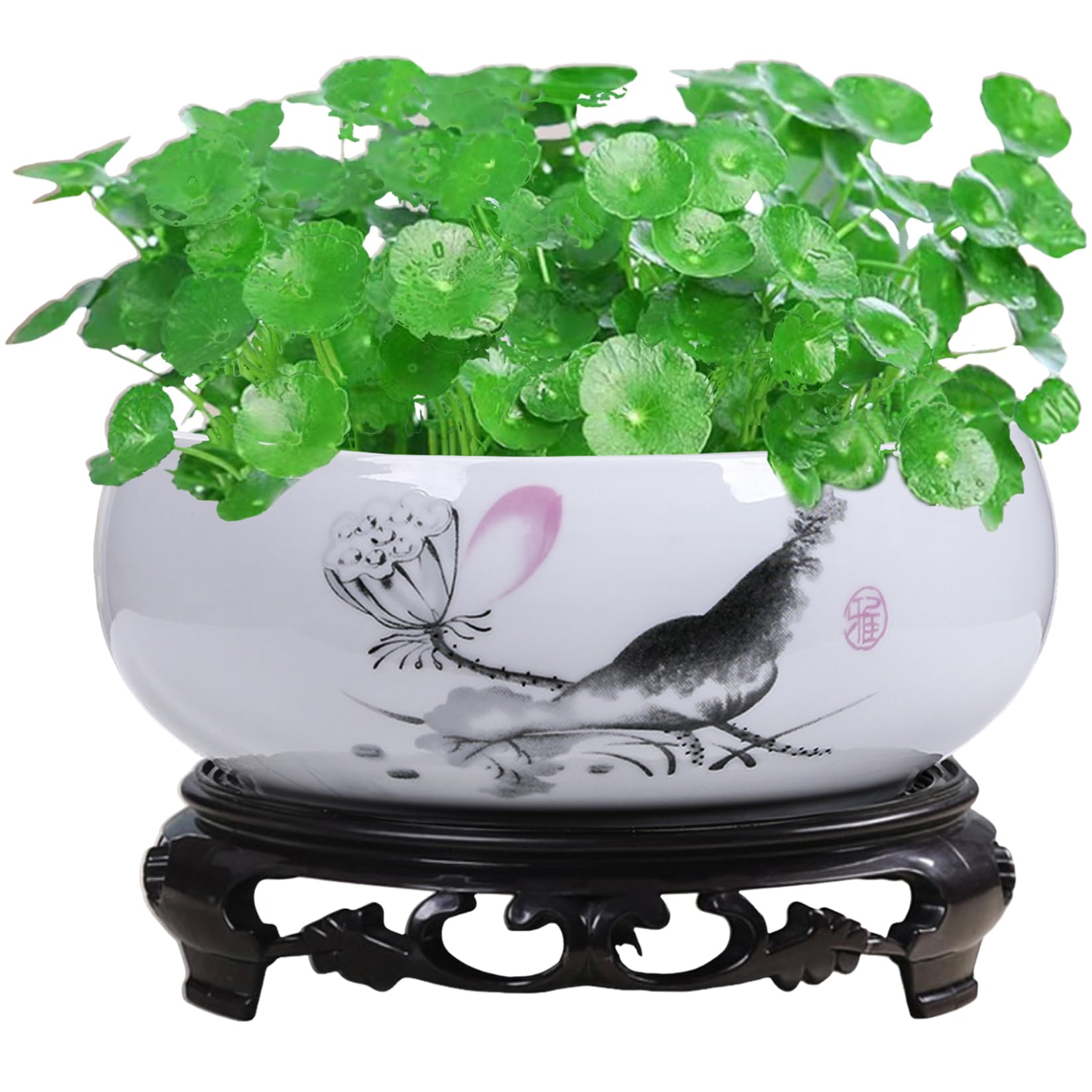 Uanqfegy Style1 Lotus Planter With Base, Ceramic Water Lily Bowl, Hydroponic Container For Garden, Balcony, Office Decor