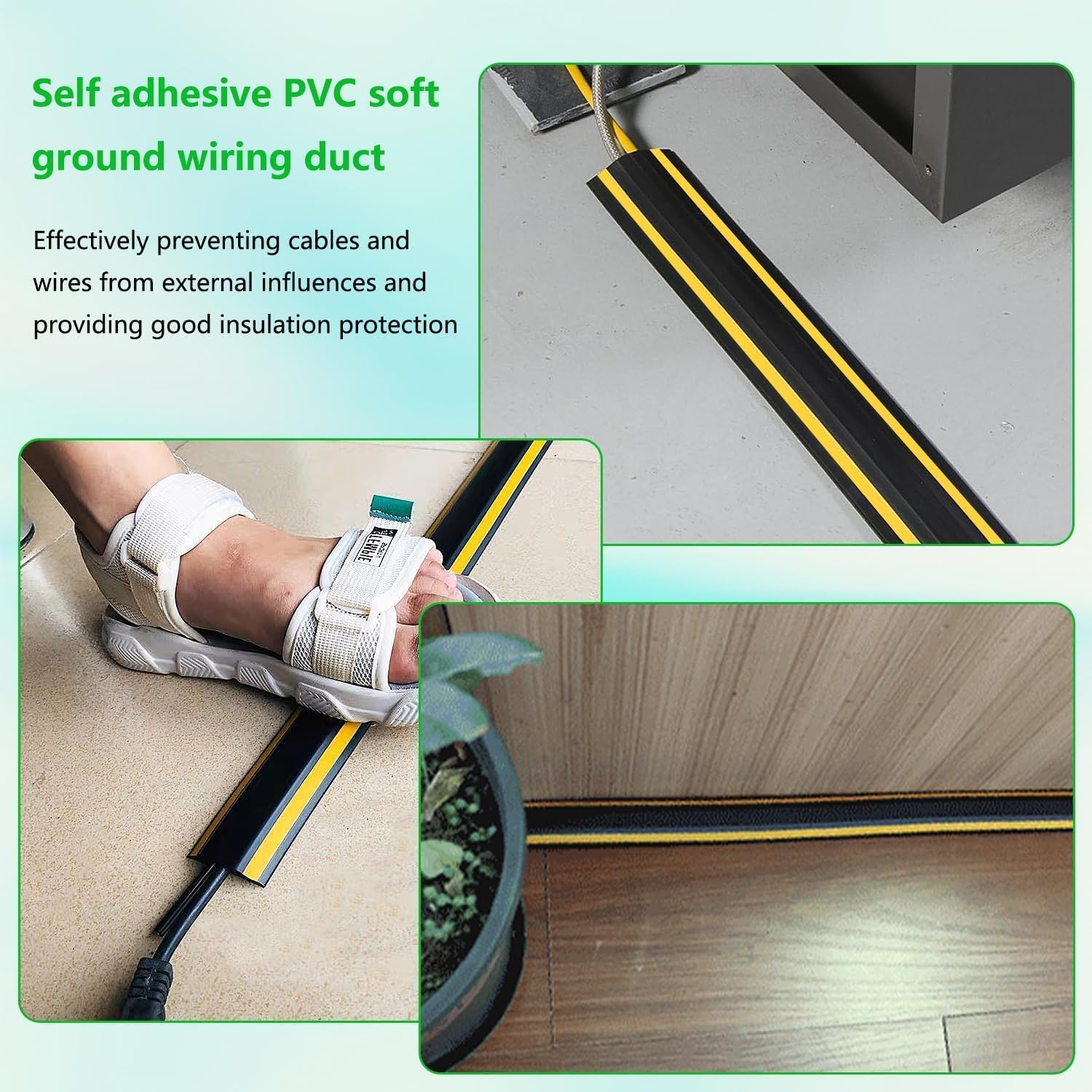 400 cm Goulotte Passe de Cable Adhesif au Sol, Flexible PVC Rampe de Protection Câble Noir, Protege Cable Management Sol pour Bureaux, Maisons, Entrepôts, Concerts, etc