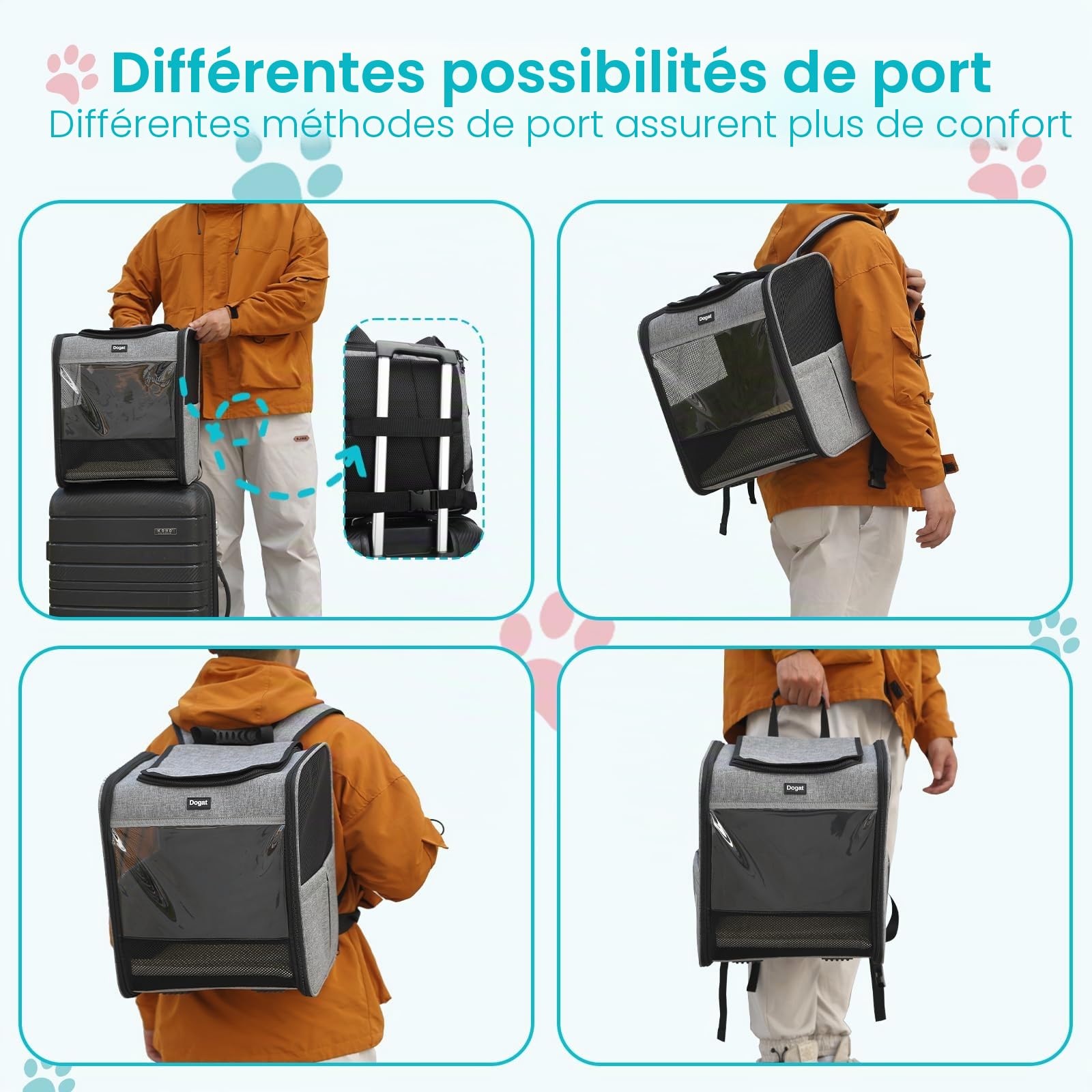 Sac à Dos de Transport pour Chat et Chiot, Sac à Dos de Transport, Camping, randonnée, Portable, Respirant pour Chats et Chiens de Taille Moyenne, Petite, Gris