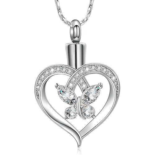 Imrsanl Butterfly Urn Necklaces for Women Girls Birthstone Cremation Jewelry Urns Pendant for Human Ashes Memorial Locket Keepsake Jewelry