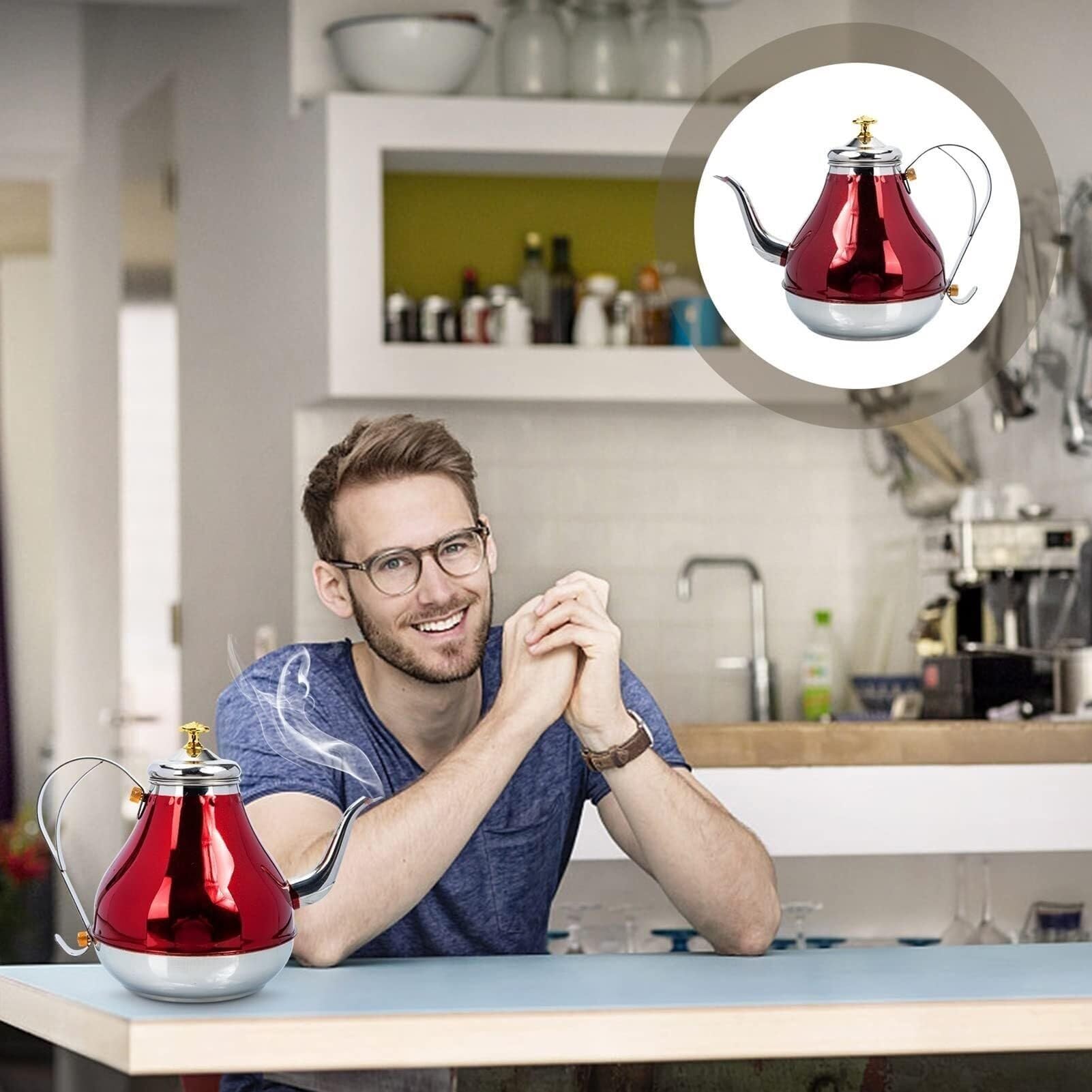 Camping Teapot, Stainless Steel Tea Kettle with Infuser, Teapot for Gas Induction Electric Stovetop