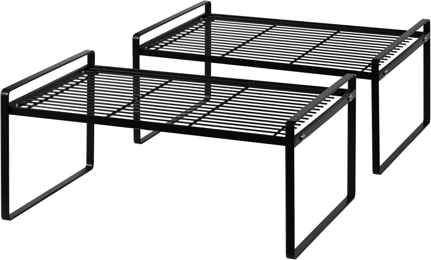 2Pack Kitchen Cabinet Shelf Counter Organizer Rack Pantry Storage Bathroom Bedroom Office Table Desk Space Saving Stackable Rust Resistant Non Slip Black Wide L16.1in W10.6in H7.3in Black L16.1'' W10.6'' H7.3''