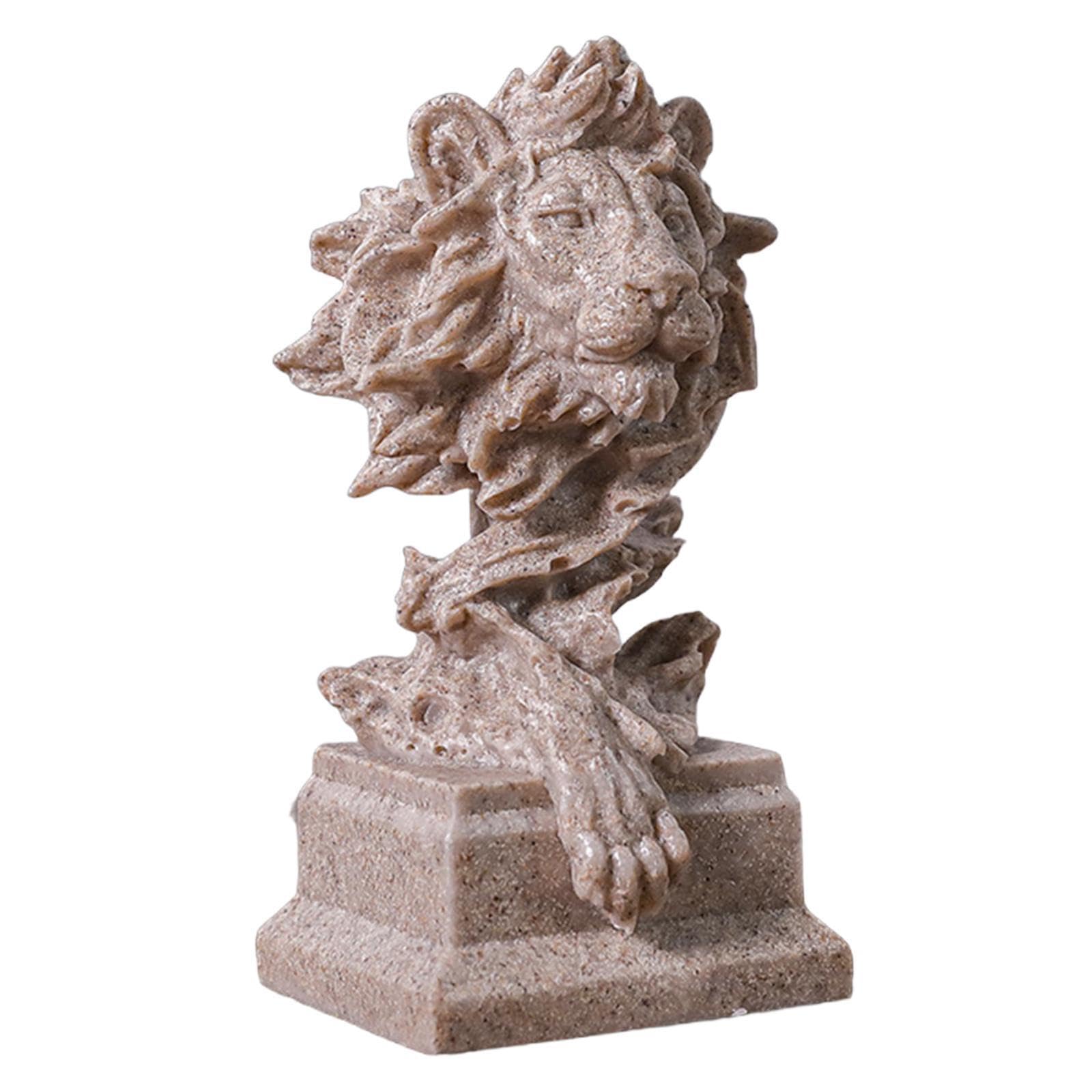 TWISAXC Lion Head Statue Modern Art Craft Ornament For Office Desk Or Home Decor Animal Sculpture Cabinet Fireplace Birthday Gift Modern Art Ornament Lion, Sandstone Color