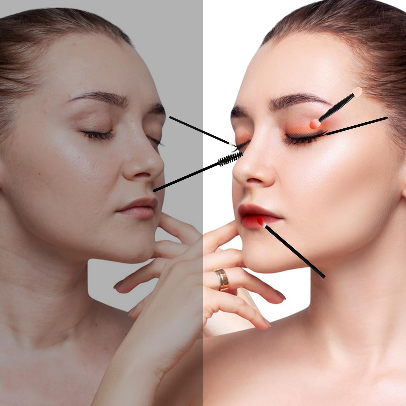 200 Unidades IEMIEBSHA de Herramientas de Maquillaje Desechables - Cepillo de Máscara, Cepillo de Ojos, Clip de Labios - Suplementación Con Casillero