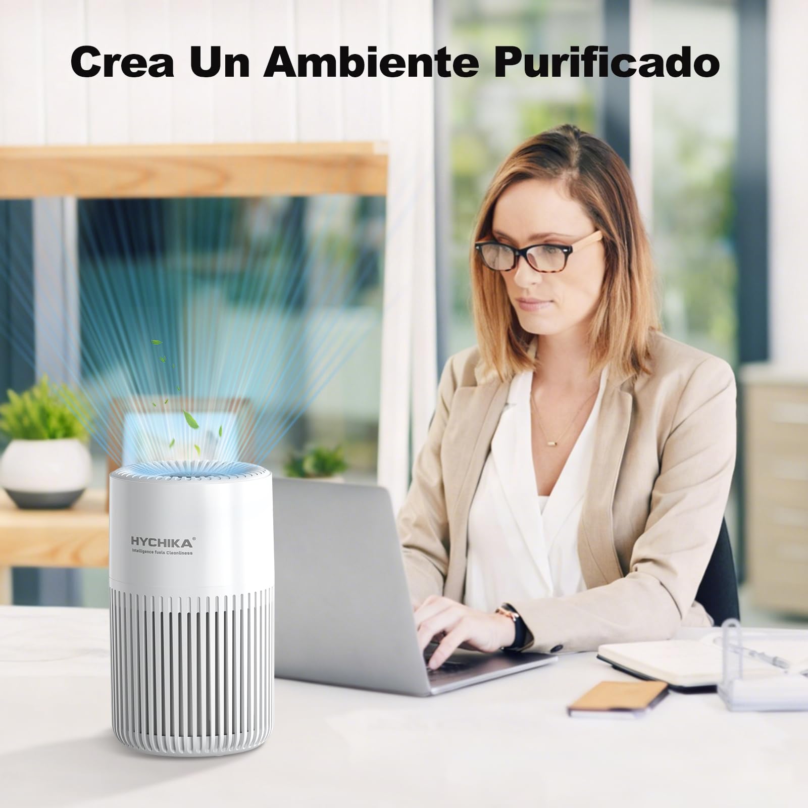 HYCHIKA Purificador de Aire con Filtro HEPA H13, Air Purifier con Aromaterapia, 20dB Modo Sueño, Elimina 99,97% de Polvo, Polen, Humo y Olores, 3 Luces Nocturnas, Temporizador, para Hogar y Dormitorio
