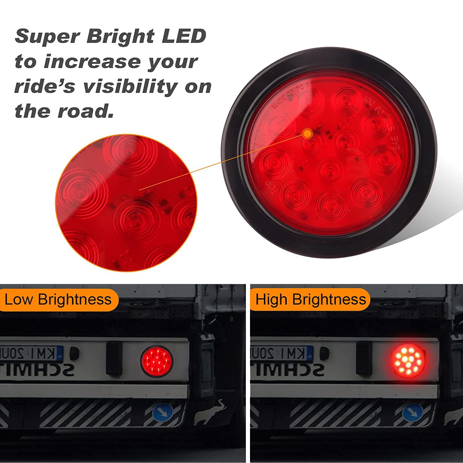 RUNHWEE 4Pcs Round LED Trailer Lights Kit - Red 12 LED Brake Turn Tail Lights Waterproof - View #11