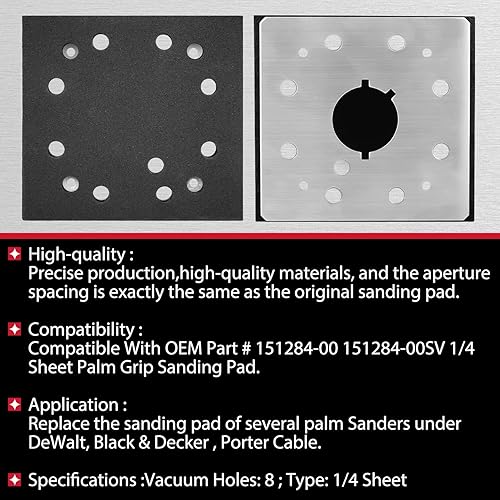 Miniatura 5 de HASMX 1 paquete de 1/4 de pulgada de hoja de 8 agujeros, placa de lijado cuadrada, almohadilla de lijadora de repuesto para modelos de cable Porter