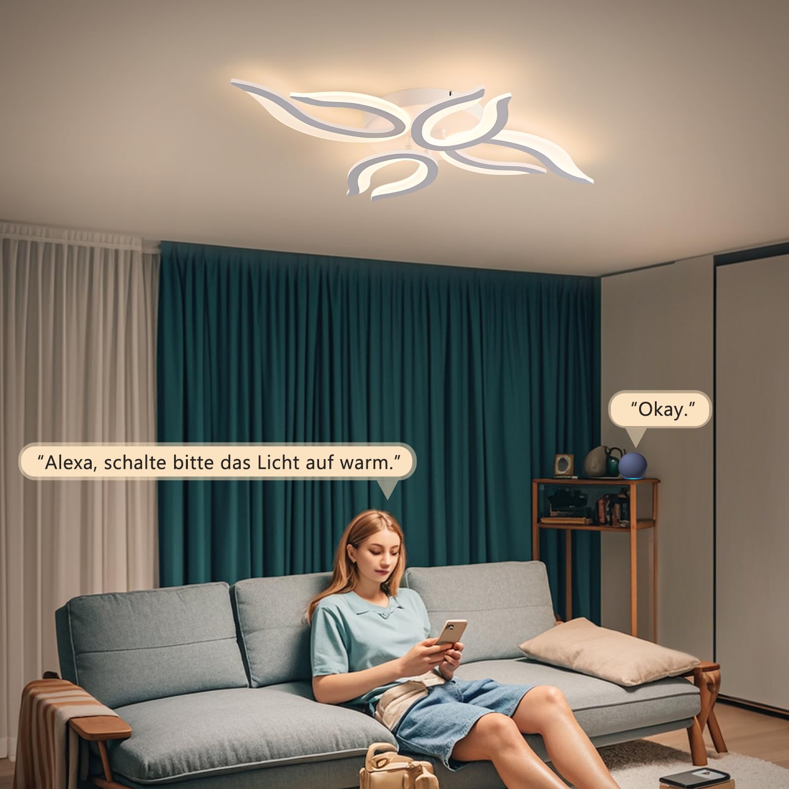 Sky angle Plafoniera LED Smart con Controllo Vocale Alexa/Google Home, Luci a Soffitto Dimmerabili 30W, Lampada Piatta per Soggiorno, Camera da Letto, Bagno, Cucina