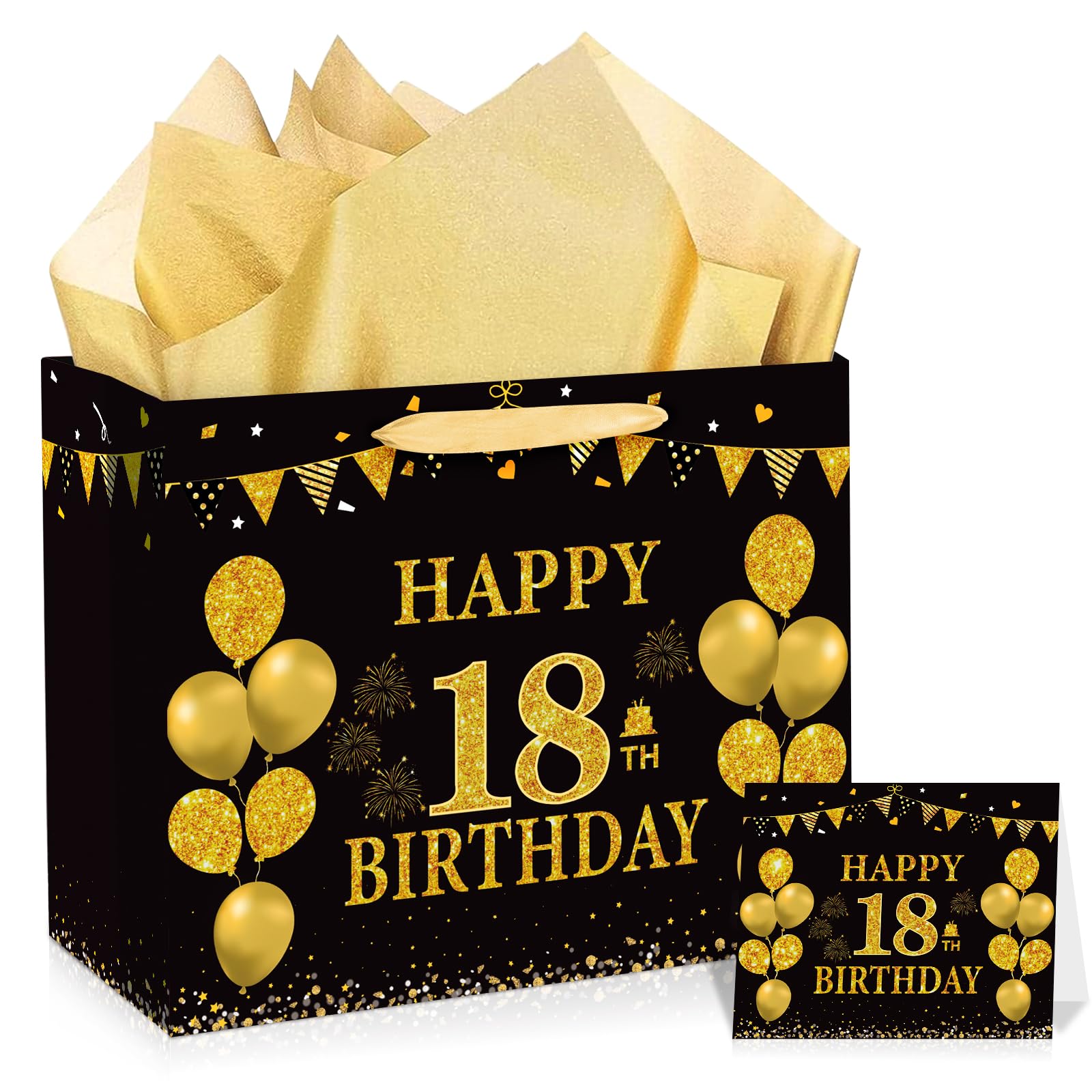 Black Gold 18th Birthday Gift Bag with Happy 18th Birthday — free download