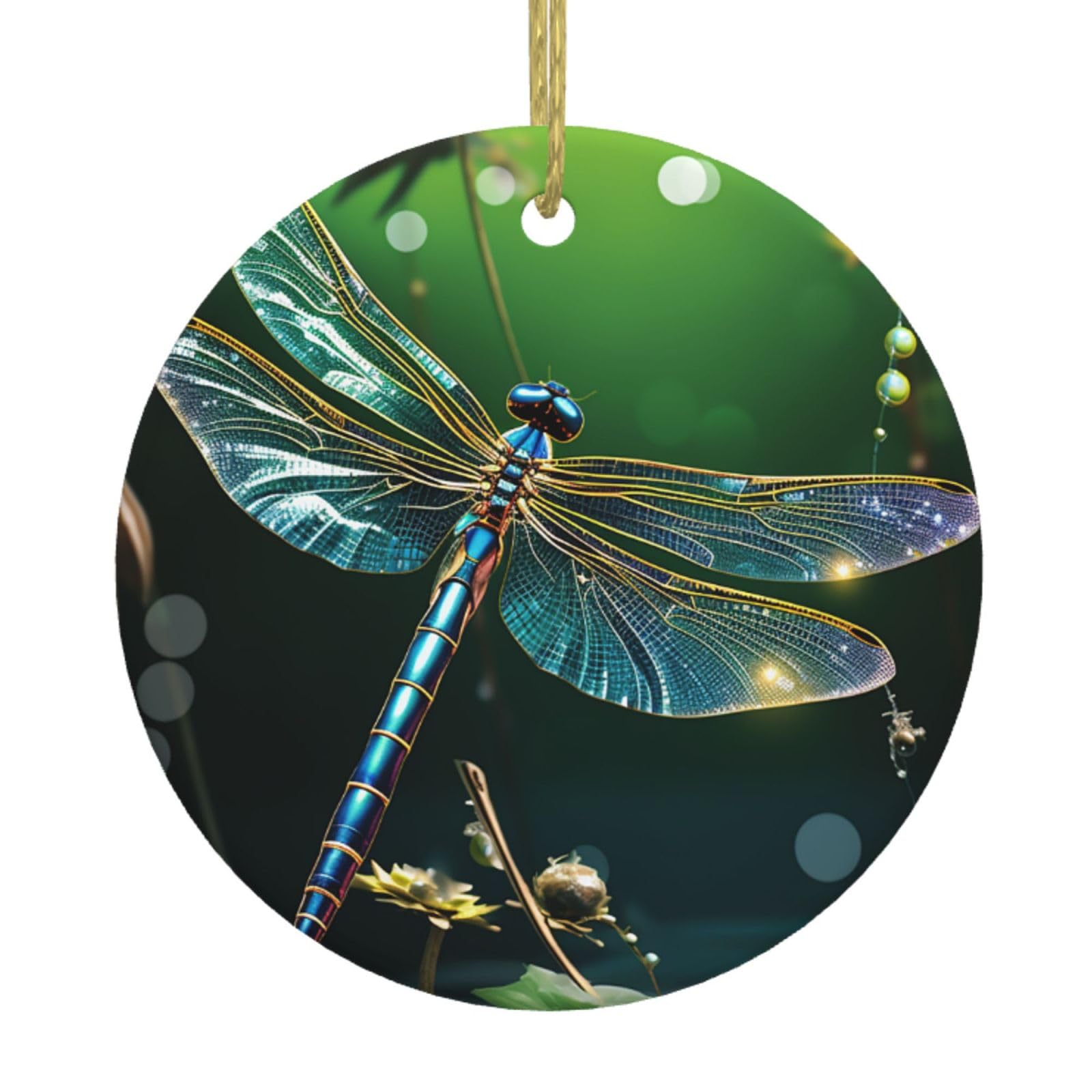 Fodpand Women's White Dragonfly Green Christmas Ornaments 2025, Gift Exchange For Men, Collectible Ceramic Ornament Round Hanging Ornaments For Christmas Tree Decoration