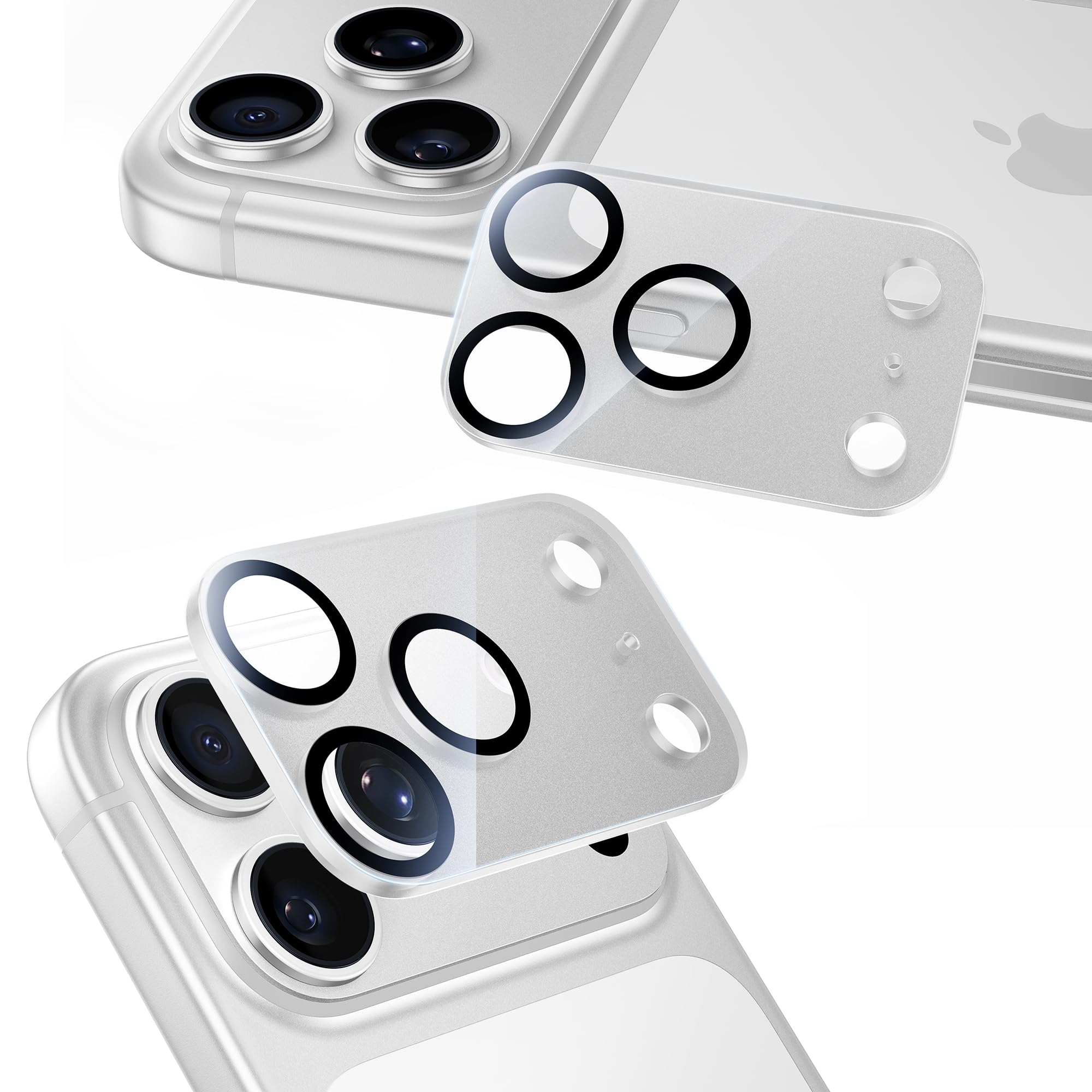 NIMASO カメラフィルム iPhone 17 Pro 用 カメラ保護 レンズカバー 9H硬度 全面保護 黒縁あり 露出オーバー防止 強化ガラス 指紋防止 高透過 防塵 貼り付け簡単 いPhone 17 Pro 専用 カメラ保護フィルム 2枚入り シルバー DCM25J1969