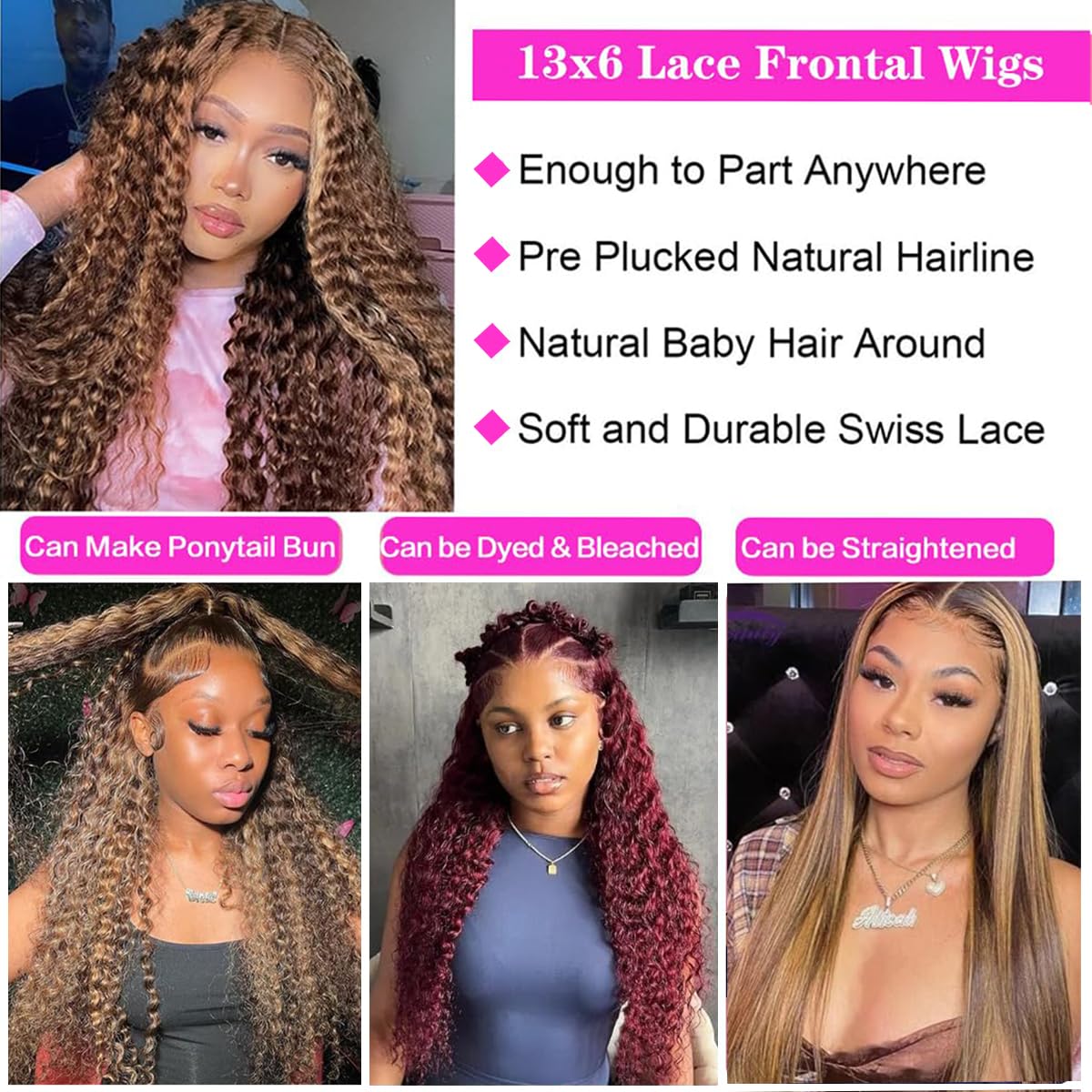 30 Inch Highlight Ombre Lace Front Wig Human Hair 200% Density 13x6 Honey Blonde 4/27 Deep Wave Glueless Pre Plucked HD Lace Frontal Wigs for Women