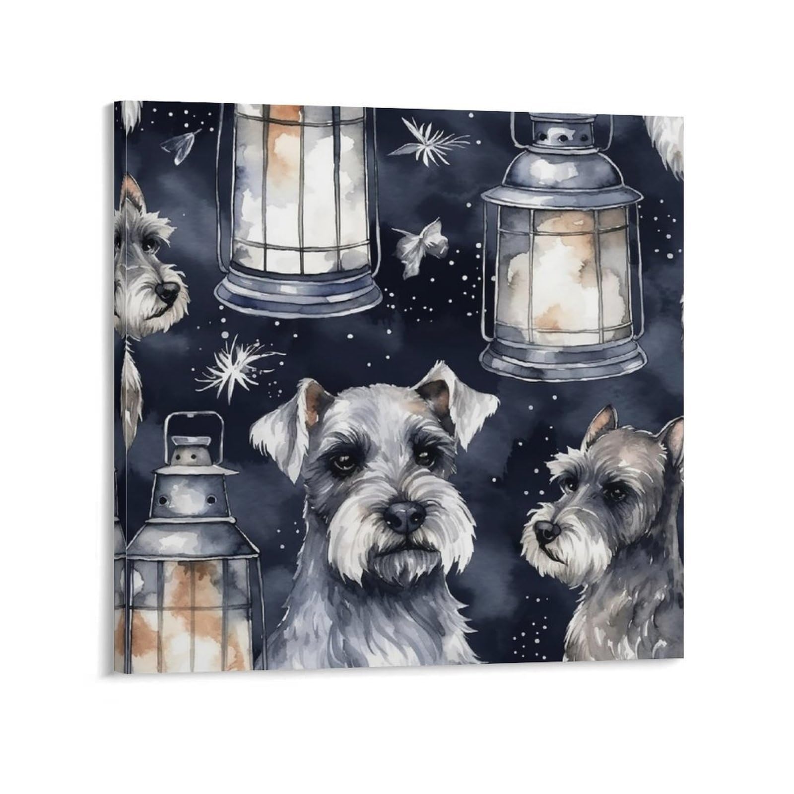 Dog And Lantern Canvas Wall Art for Bedroom 20x20inch(50x50cm) Canvas Prints Artwork for Walls Modern Picture Artwork Painting for Living Room Aesthetic Wall Paintings for Bathroom Kitchen Office Deco