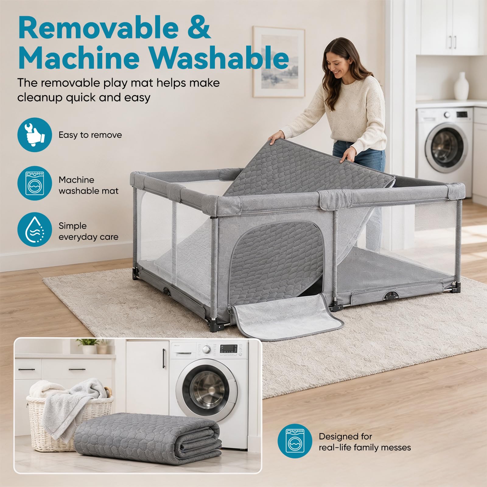Box Pieghevole per Bambini 180 x 150 cm con Rete Traspirante | 2 Ingressi Laterali, Bordi Morbidi, Interno ed Esterno, Senza Montaggio, Anelli per Trazioni