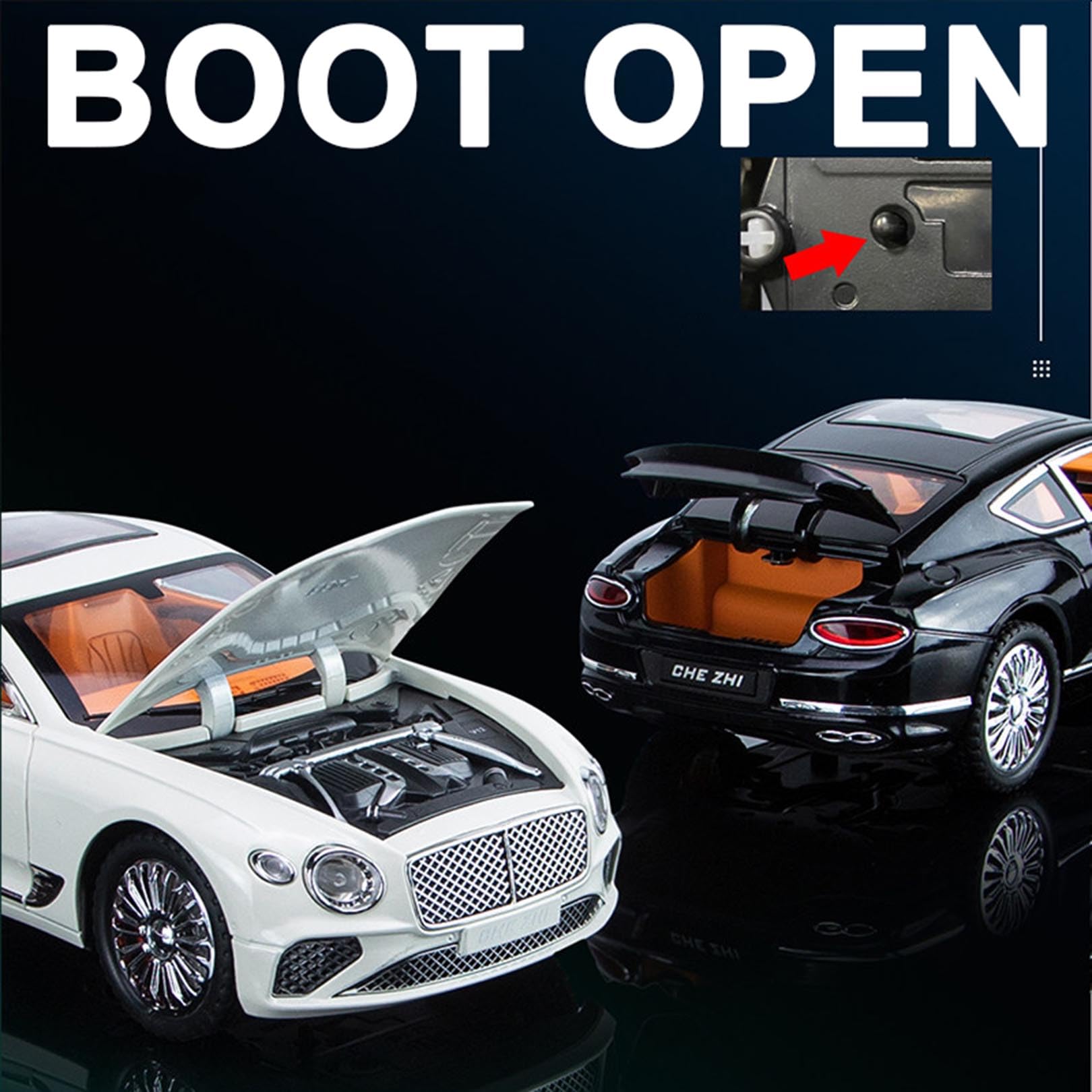 Modellino in scala 1:24, compatibile con Bentley Continental GT, modellini in metallo pressofuso per collezionisti (White)