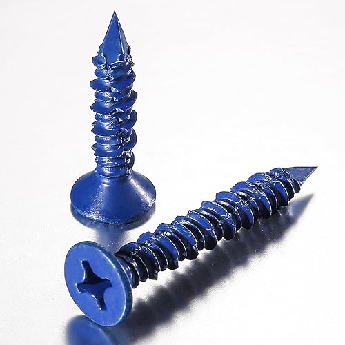 Miniatura 4 de (100 piezas) 316"x1-34 Tornillo de hormigón anclaje azul cabeza plana para anclar a mampostería, bloque o ladrillo estuco