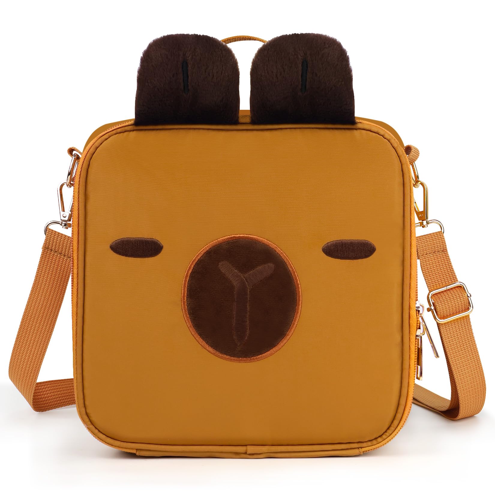PainZieteg Cute Capybara Lunch Bag for Boys Girls Teens 3D Plush Ears Brown | Insulated Animal Lunch Box and Leakproof Thermal Cooler Bag, Ideal for School, Office, Picnic and Travel, Trendy Chill Brown